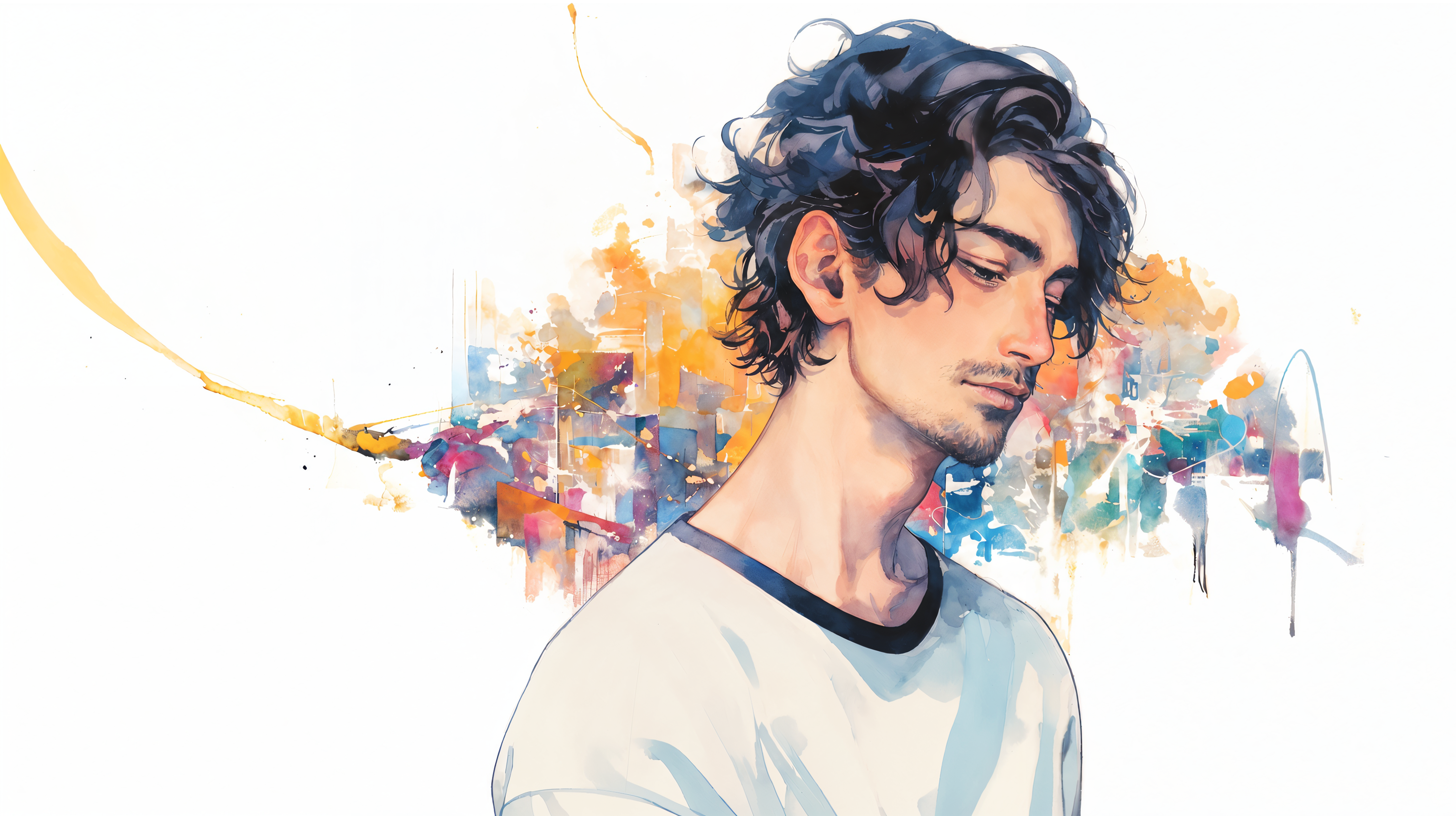 男性の水彩アートポートレートイラスト no.1