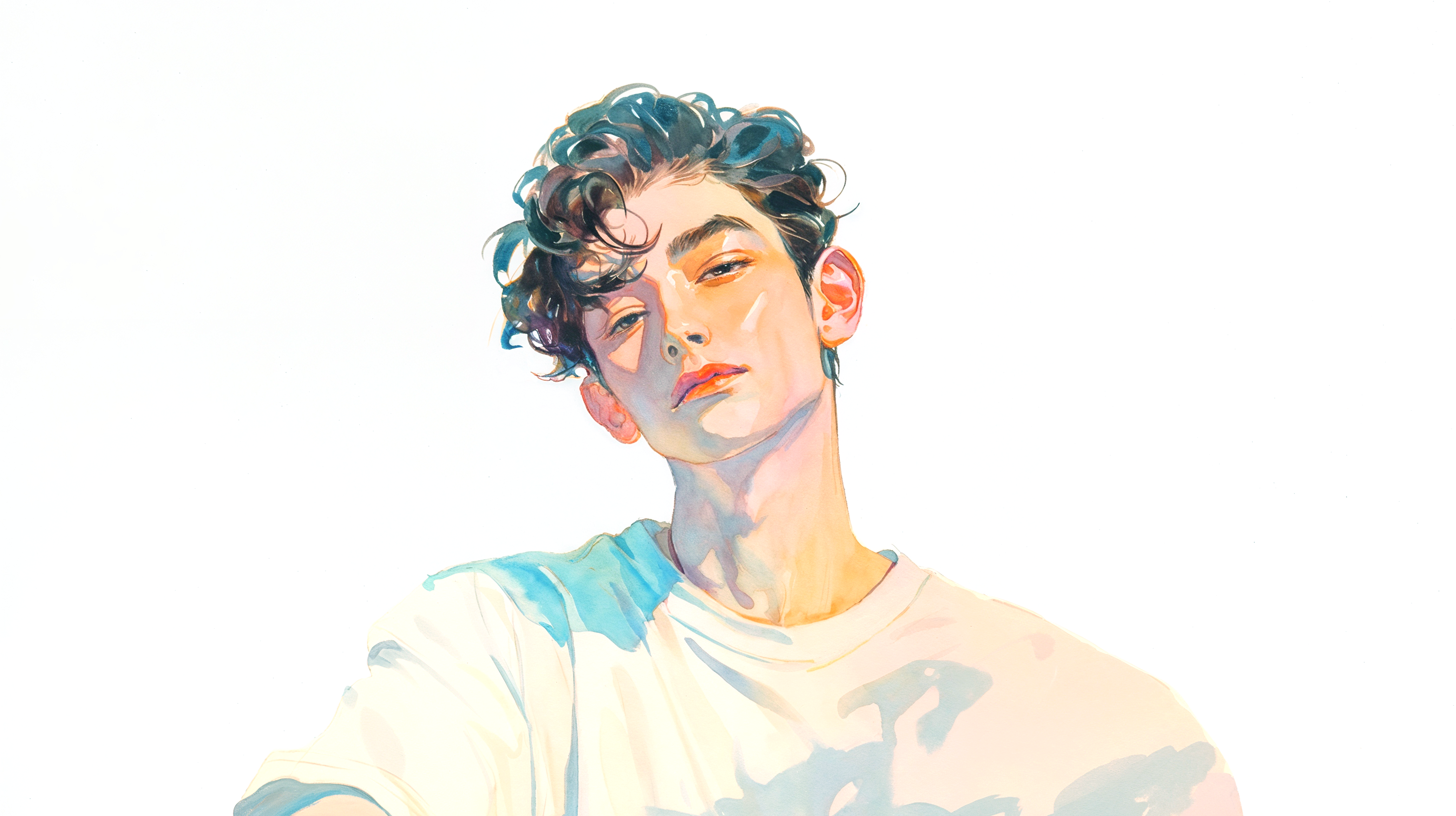 爽やかな男性のアートポートレート水彩イラスト no.2