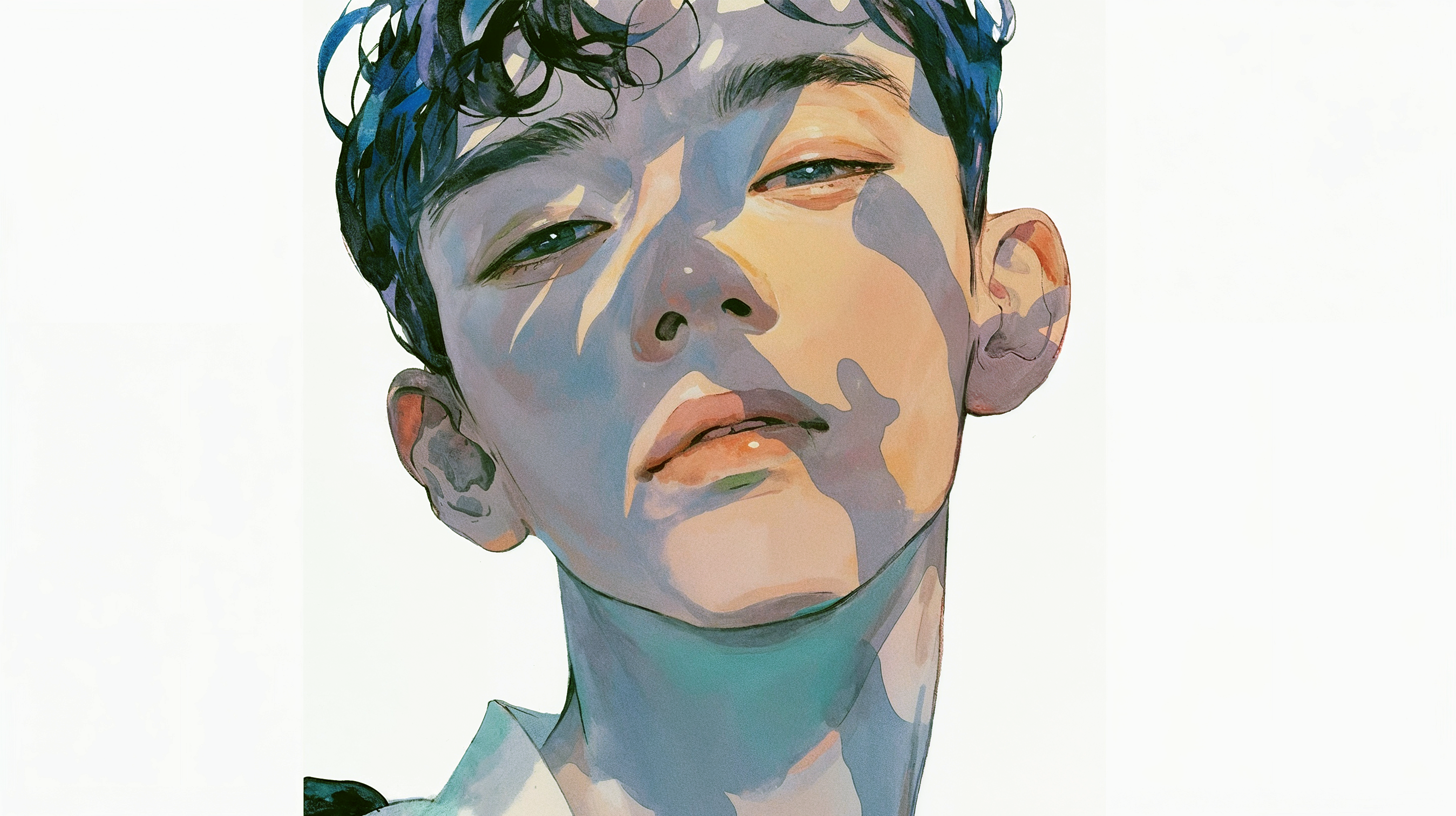 爽やかな男性のアートポートレート水彩イラスト no.4