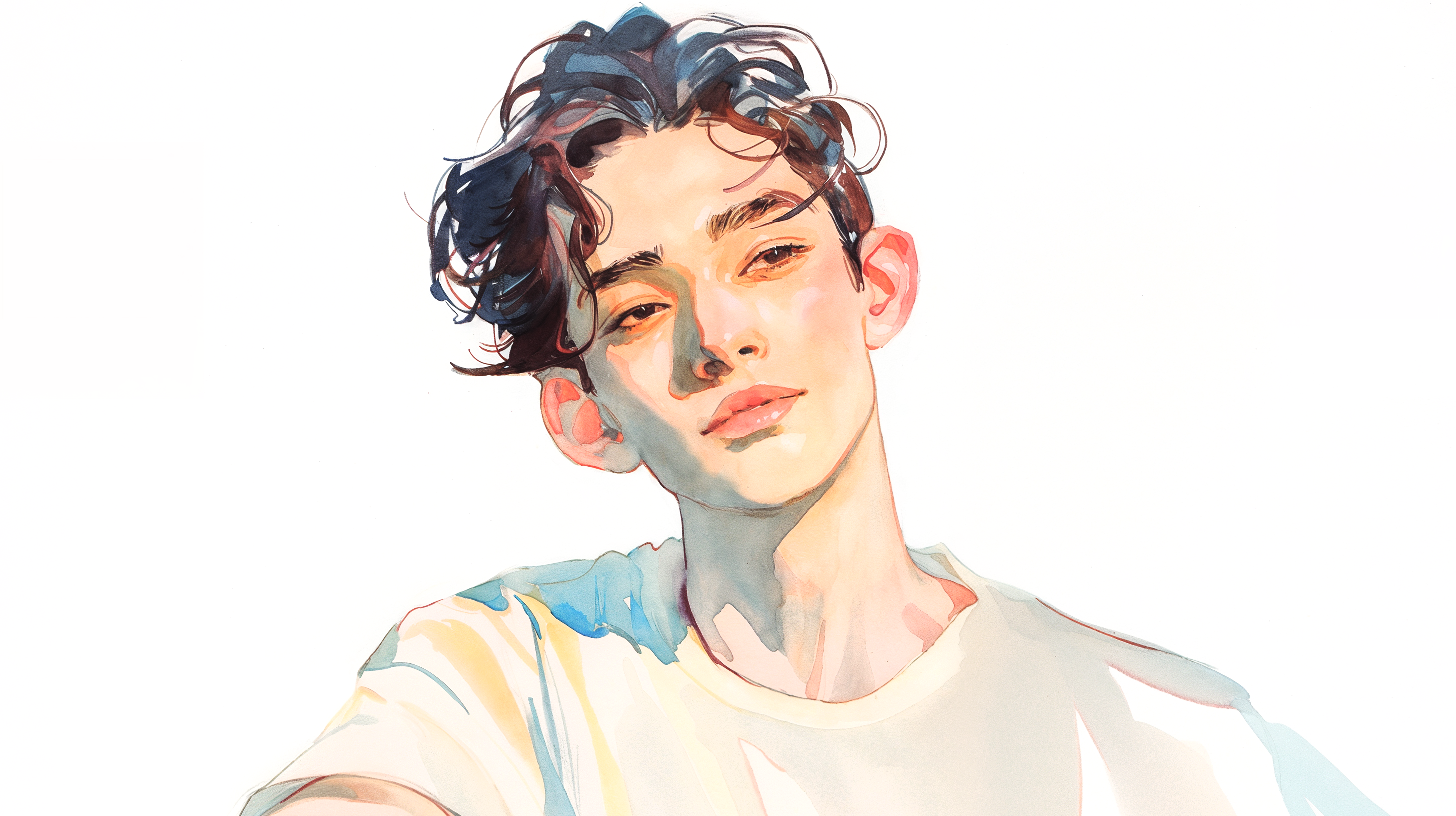 爽やかな男性のアートポートレート水彩イラスト no.6