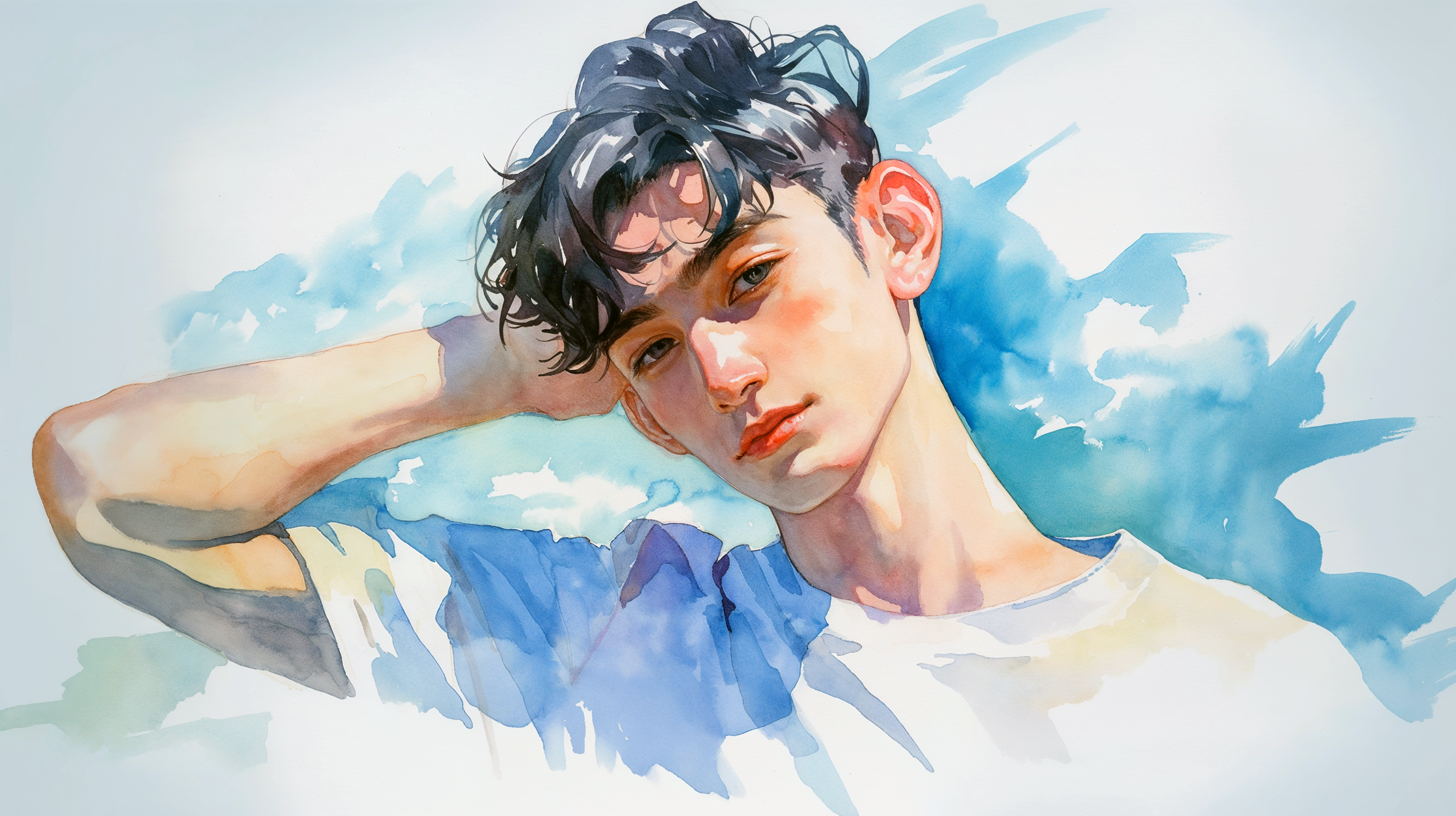 爽やかな男性のアートポートレート水彩イラスト no.7