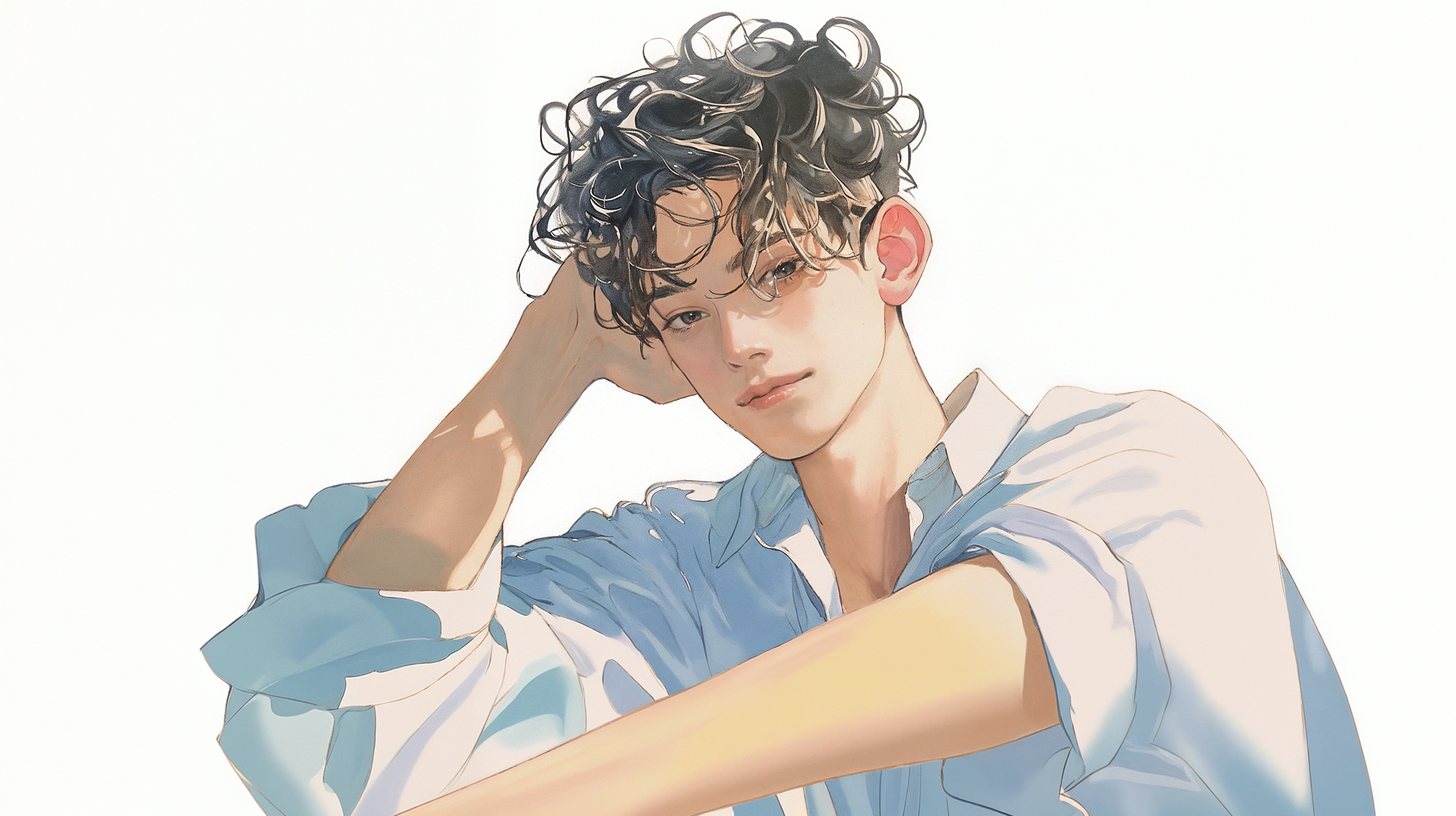 爽やかな男性のアートポートレート水彩イラスト no.8