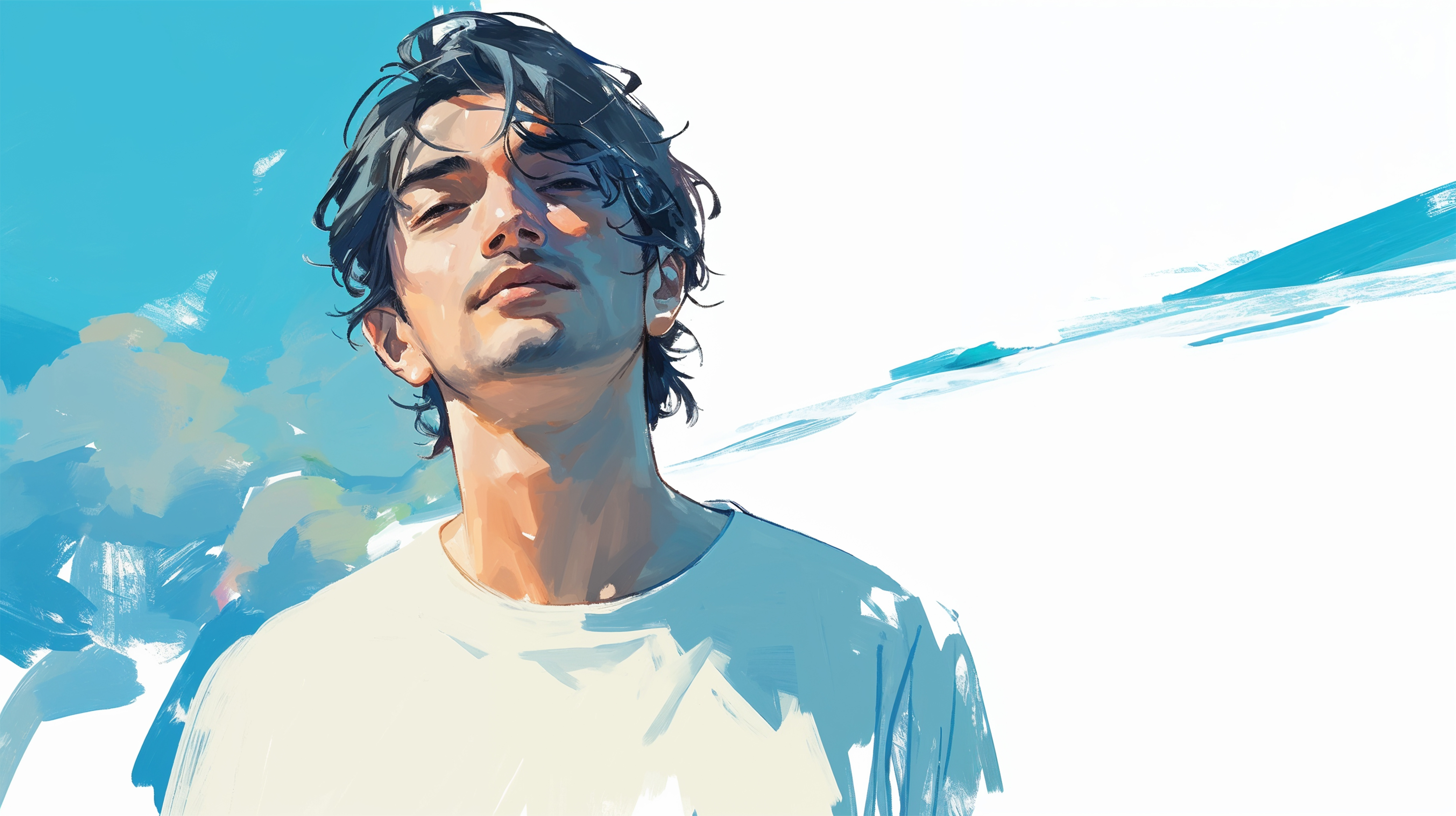 水彩で描かれた若い男性のポートレートイラスト no.1