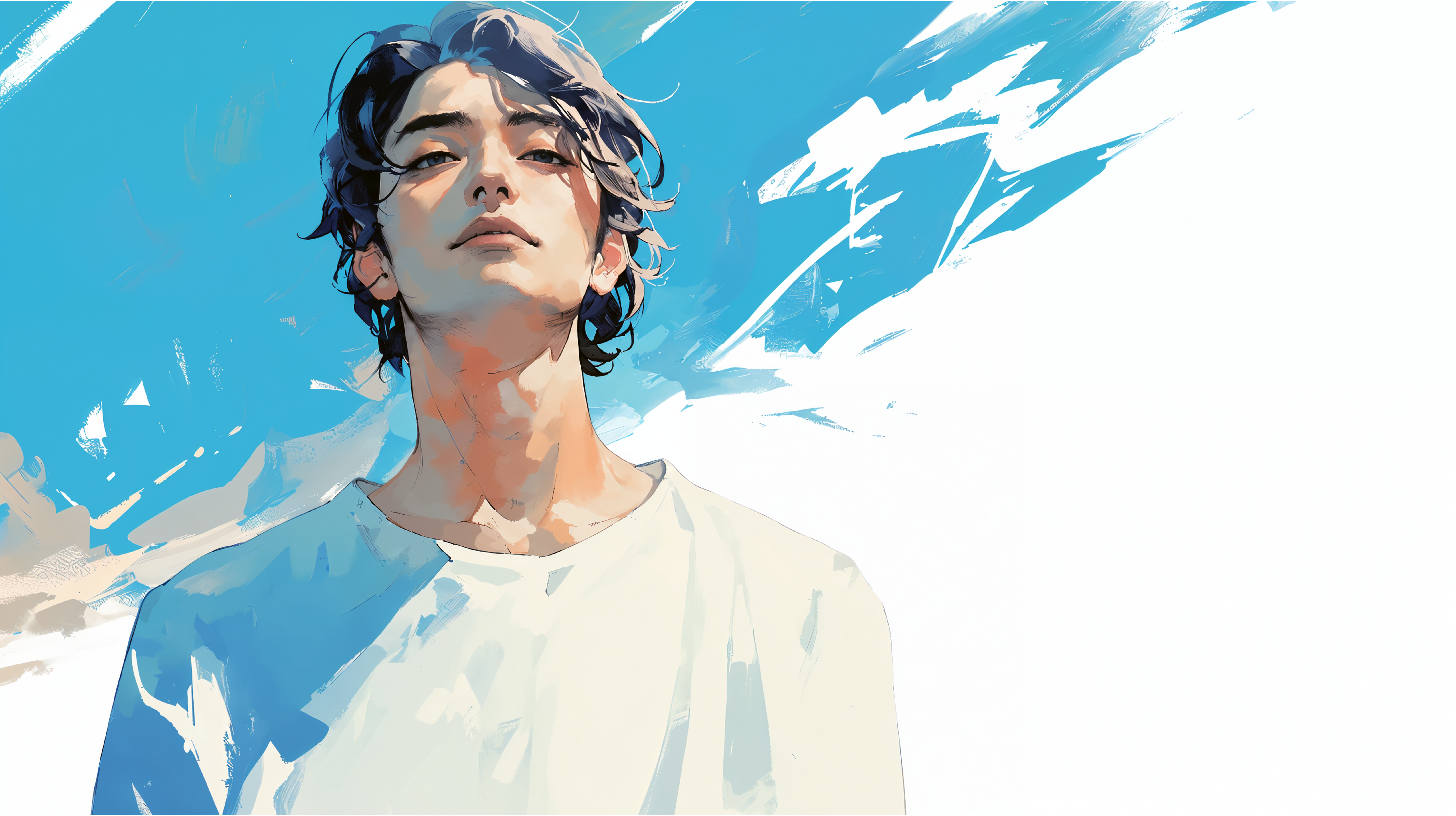 水彩で描かれた若い男性のポートレートイラスト no.5