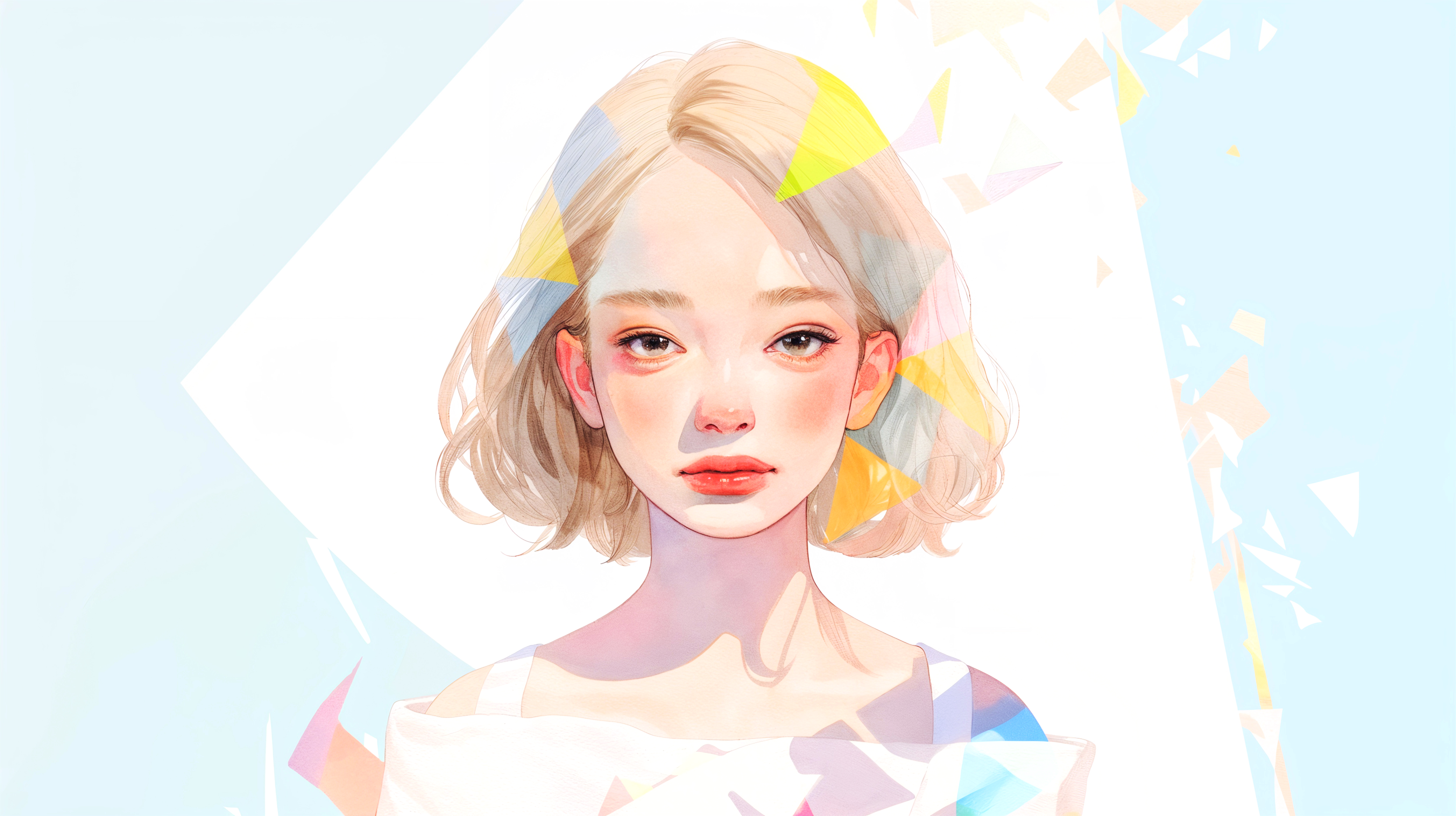 透明感のあるかわいい女の子の淡いポートレートイラスト no.8