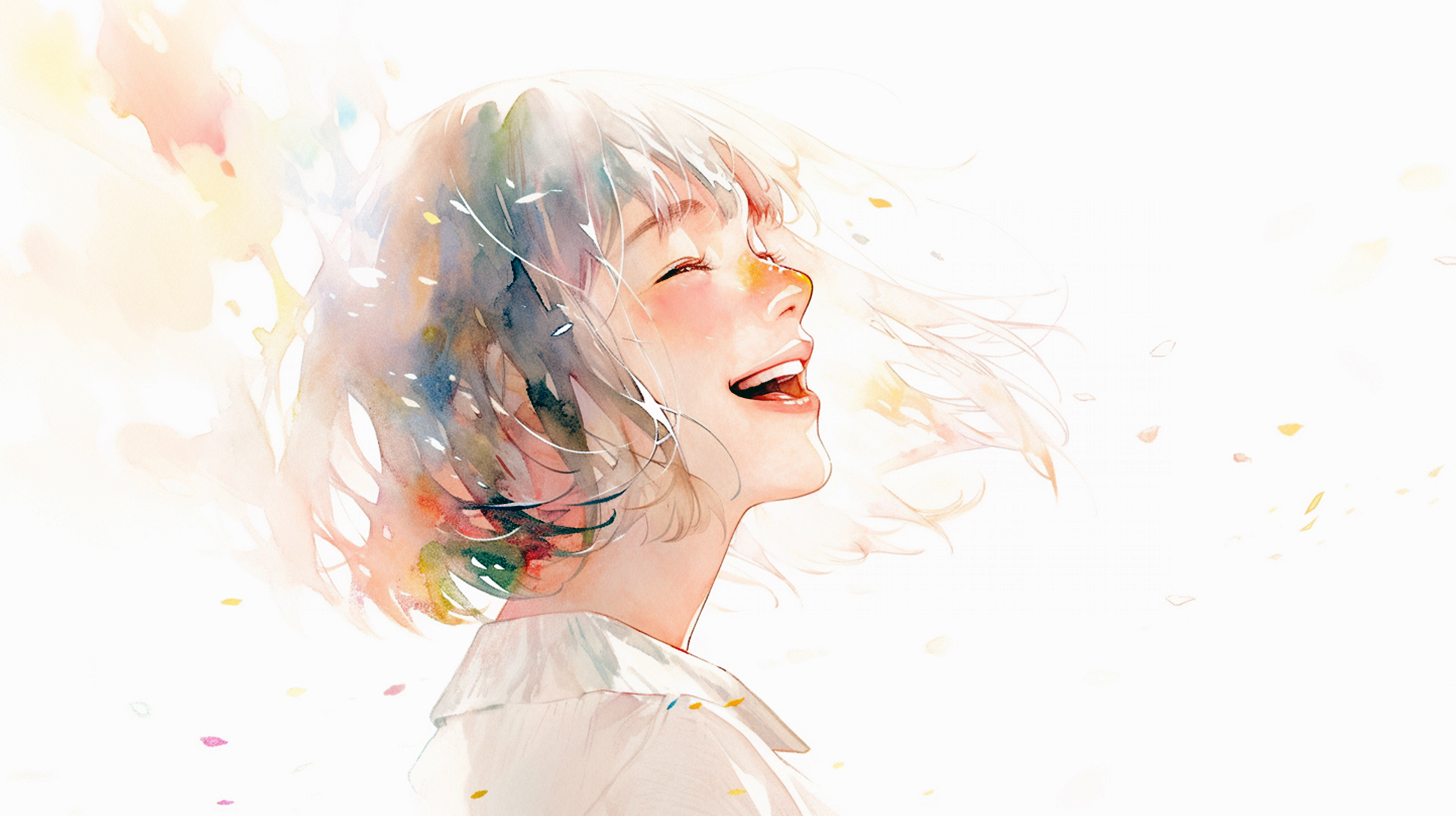 笑顔の女性の水彩で描かれた優しいタッチのイラスト no.1