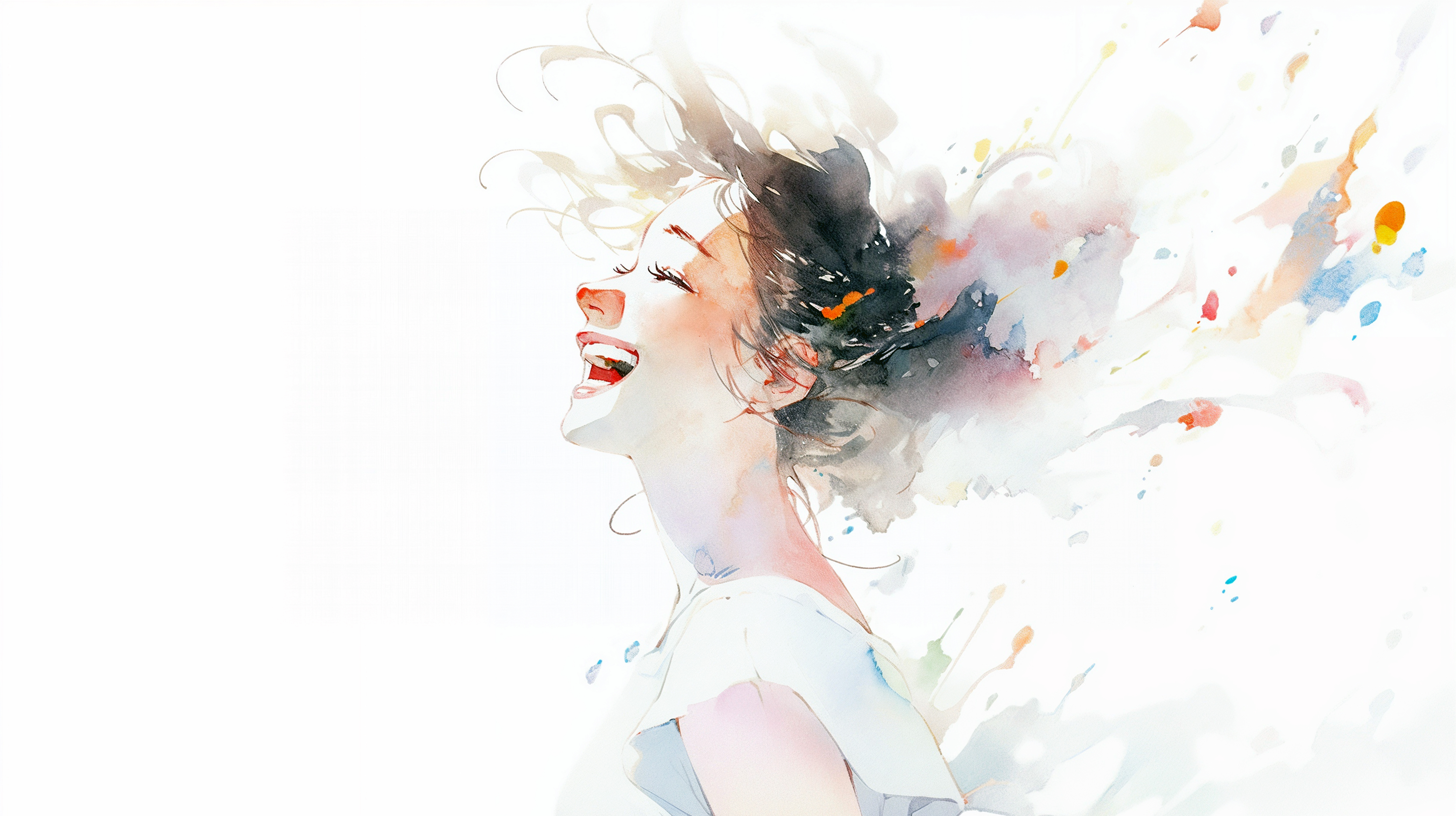 ドレスを着た弾ける笑顔の女性の水彩イラスト no.2