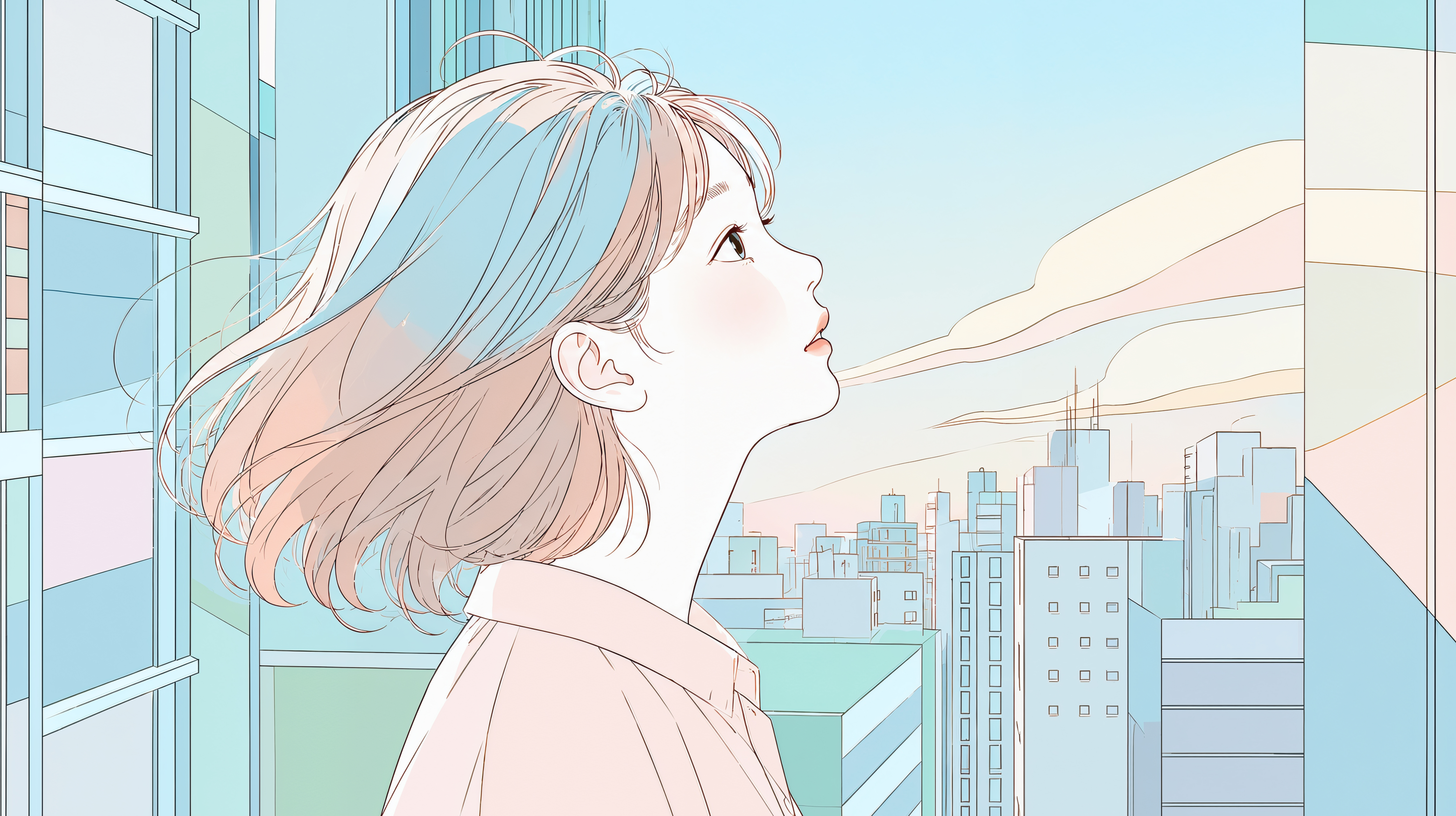 窓の外を眺める女性の横顔