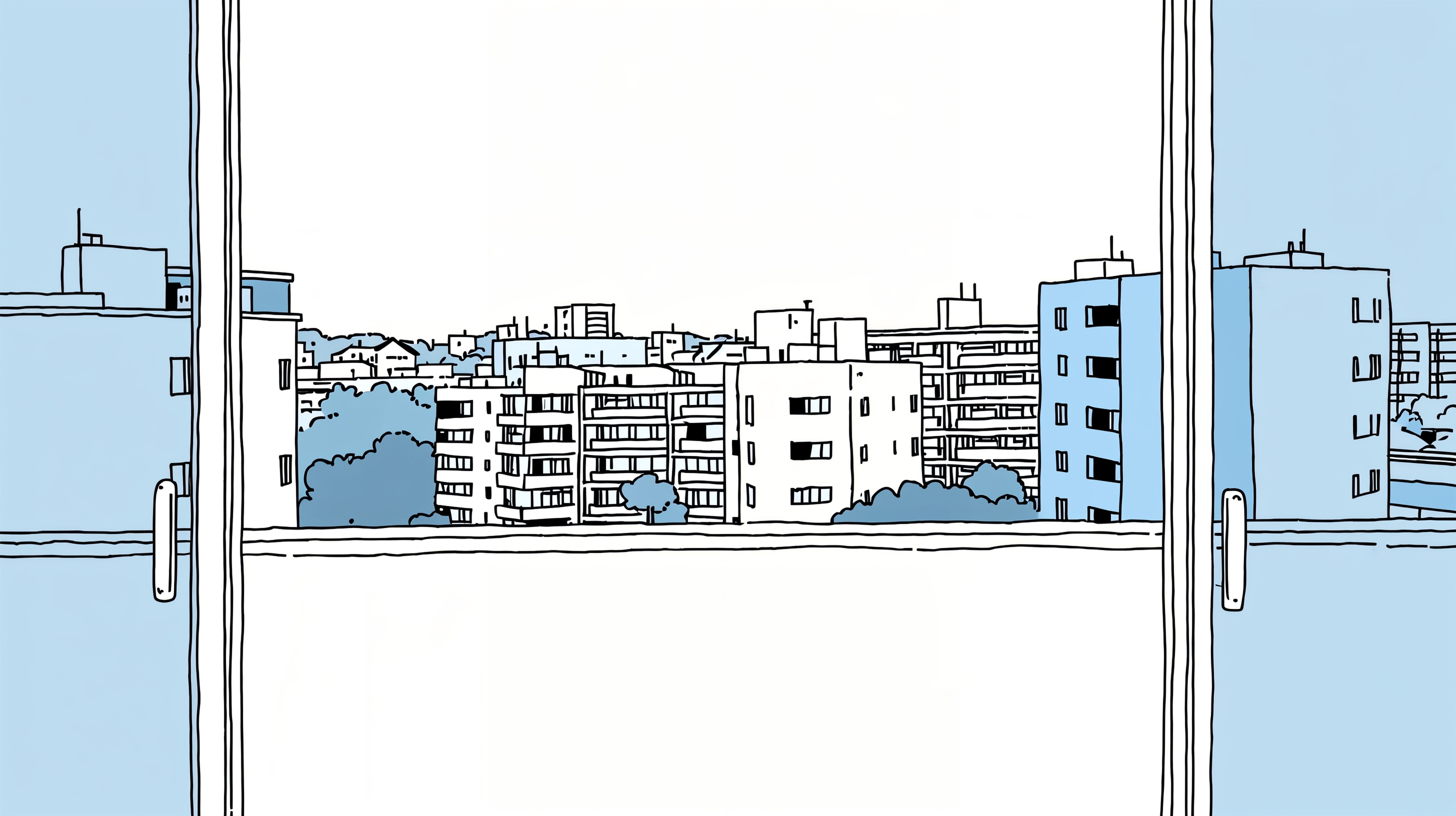 マンションの窓から見える街の風景イラスト no.1