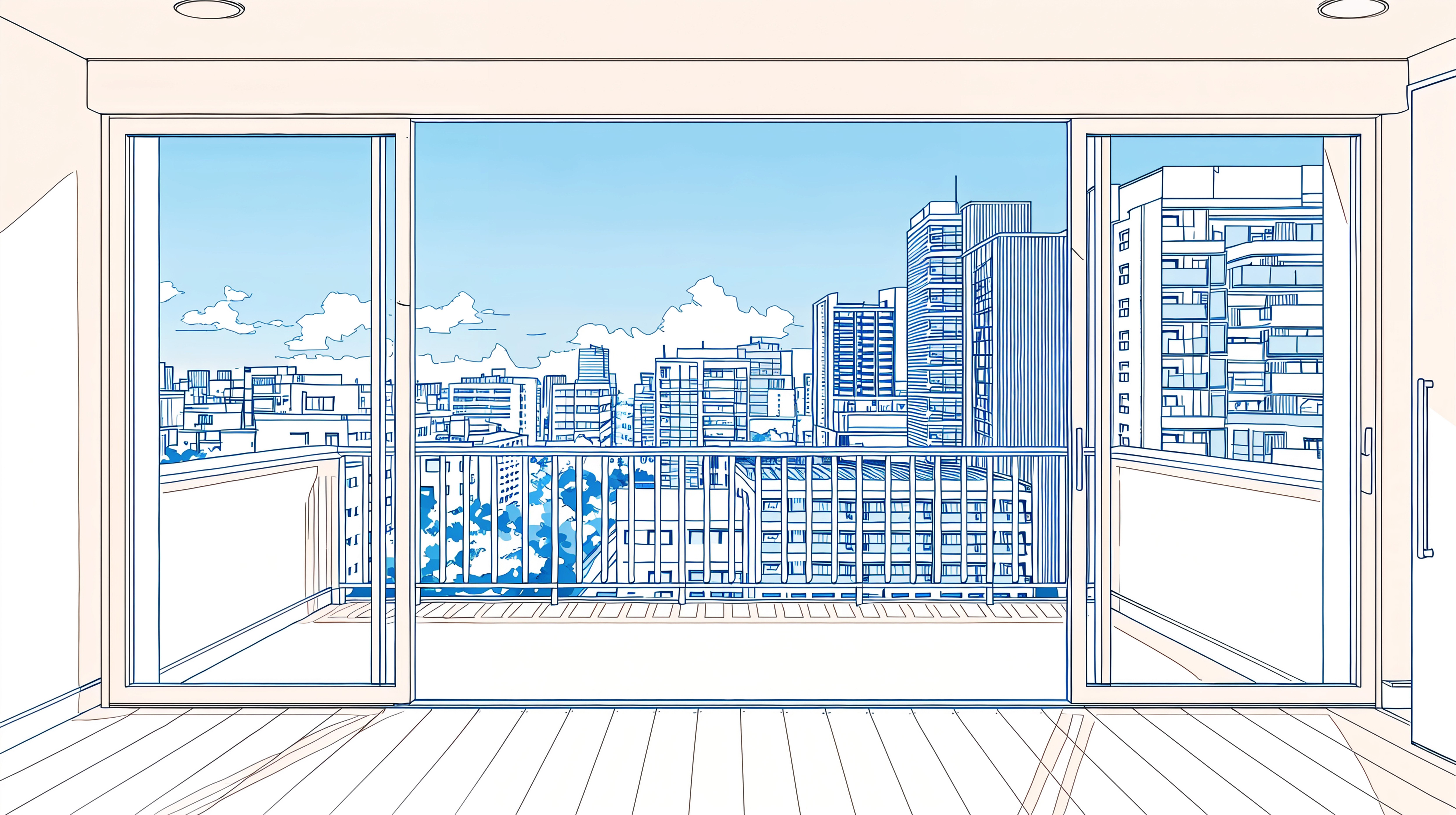 マンションの窓から見える空の風景イラスト no.3
