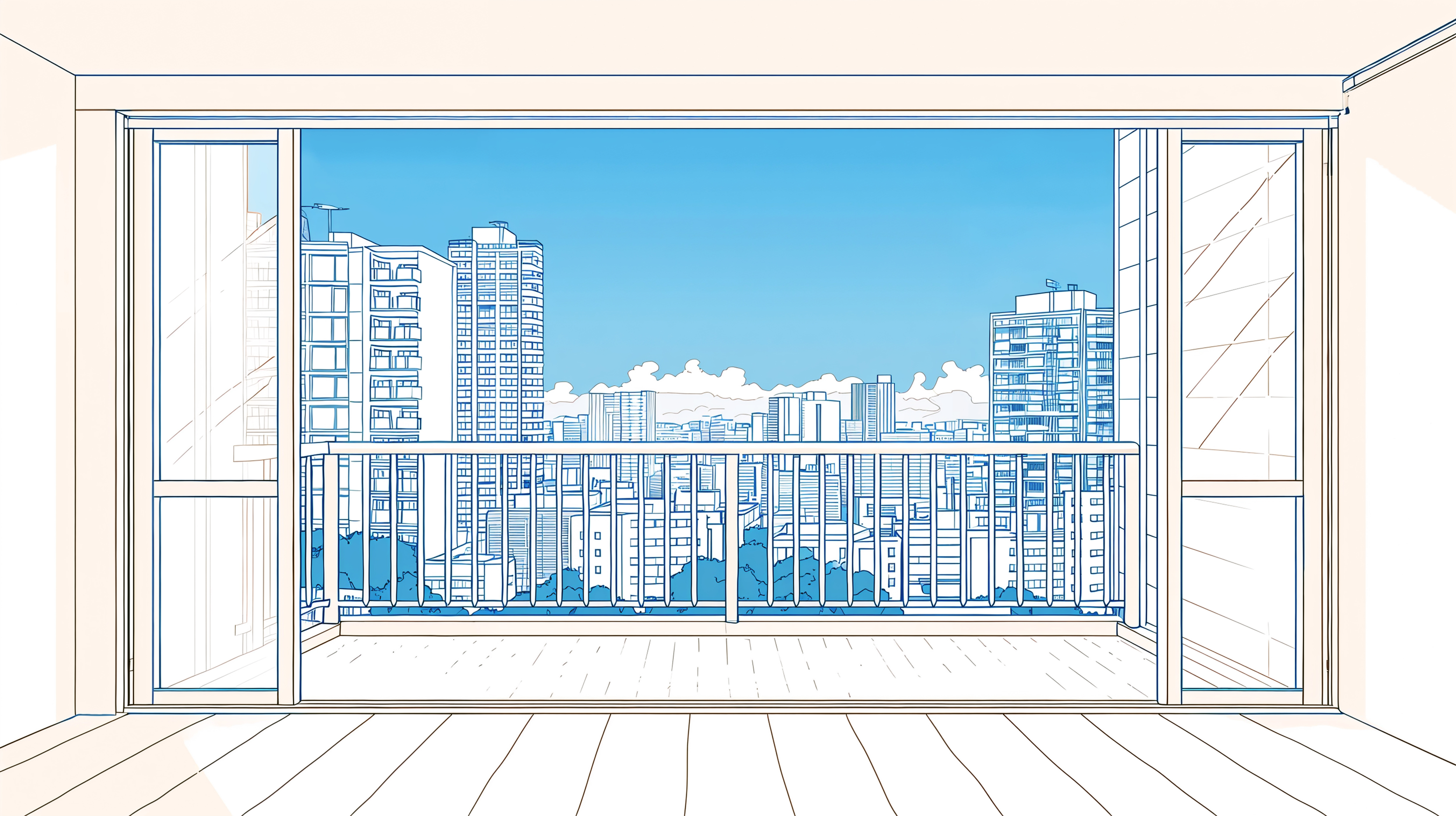 マンションの窓から見える空の風景イラスト no.6