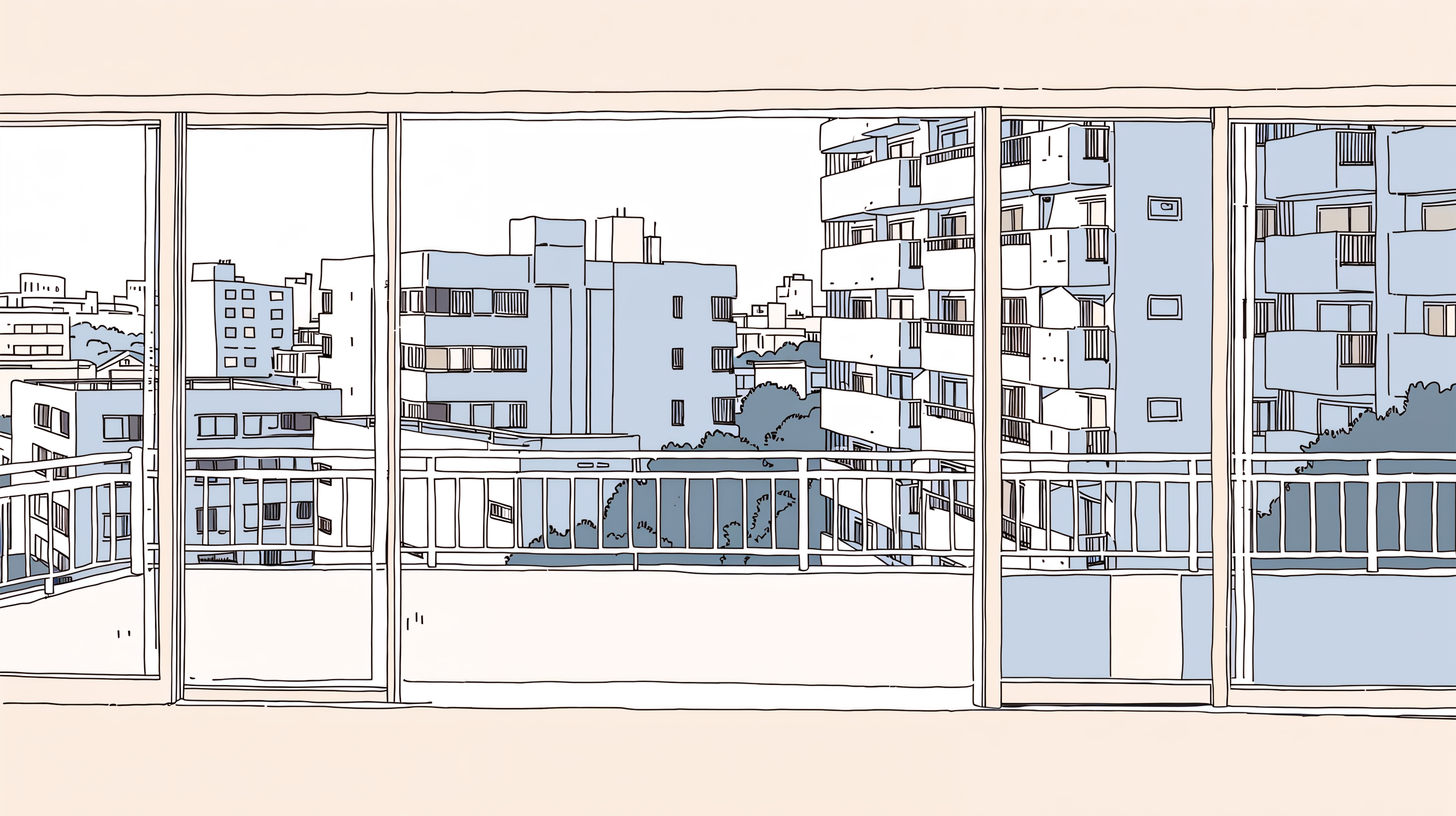 マンションの窓から見える空の風景イラスト no.7