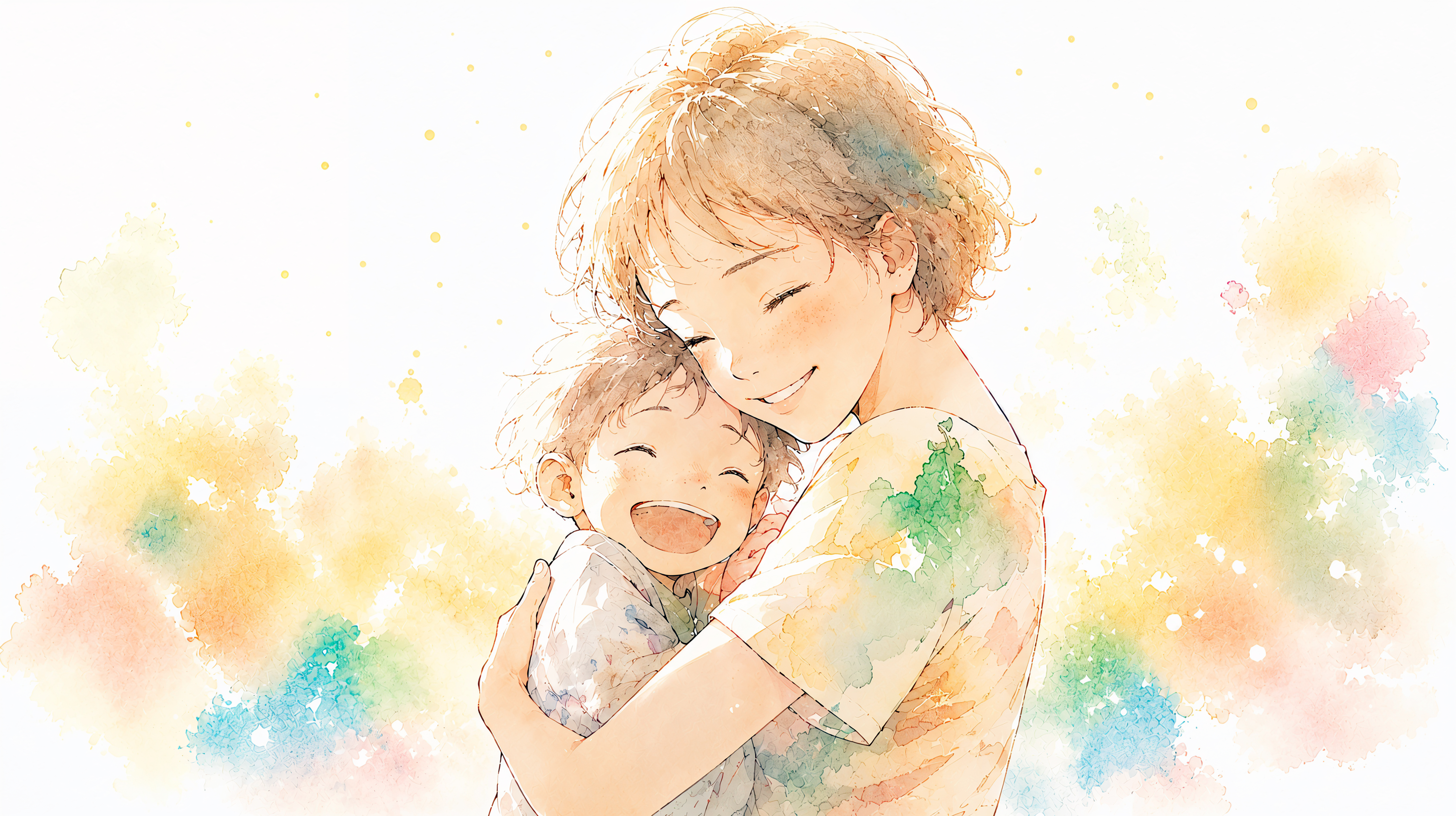 子供を抱きしめる女性の水彩イラスト no.1
