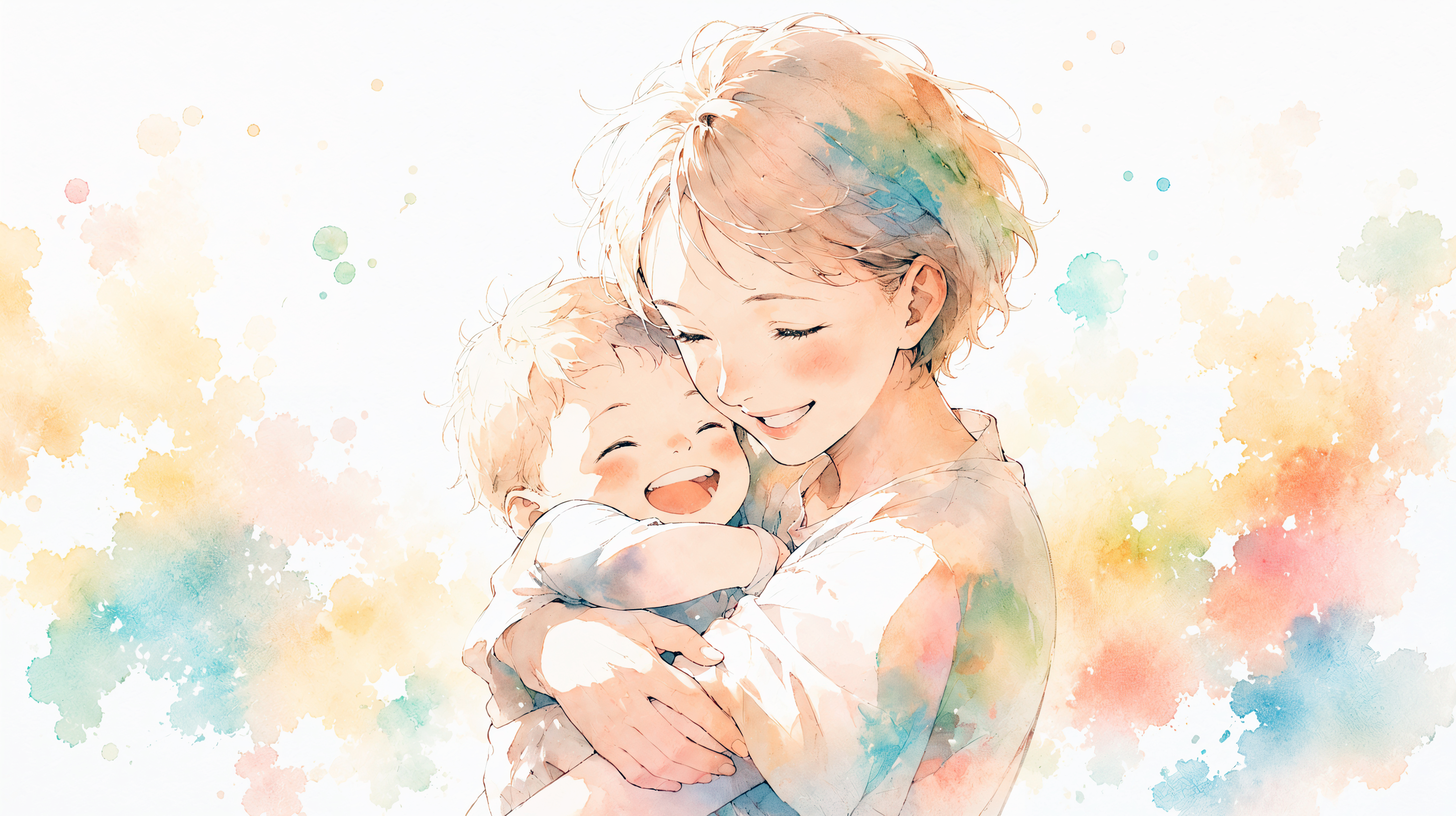 子供を抱きしめる女性の水彩イラスト no.2