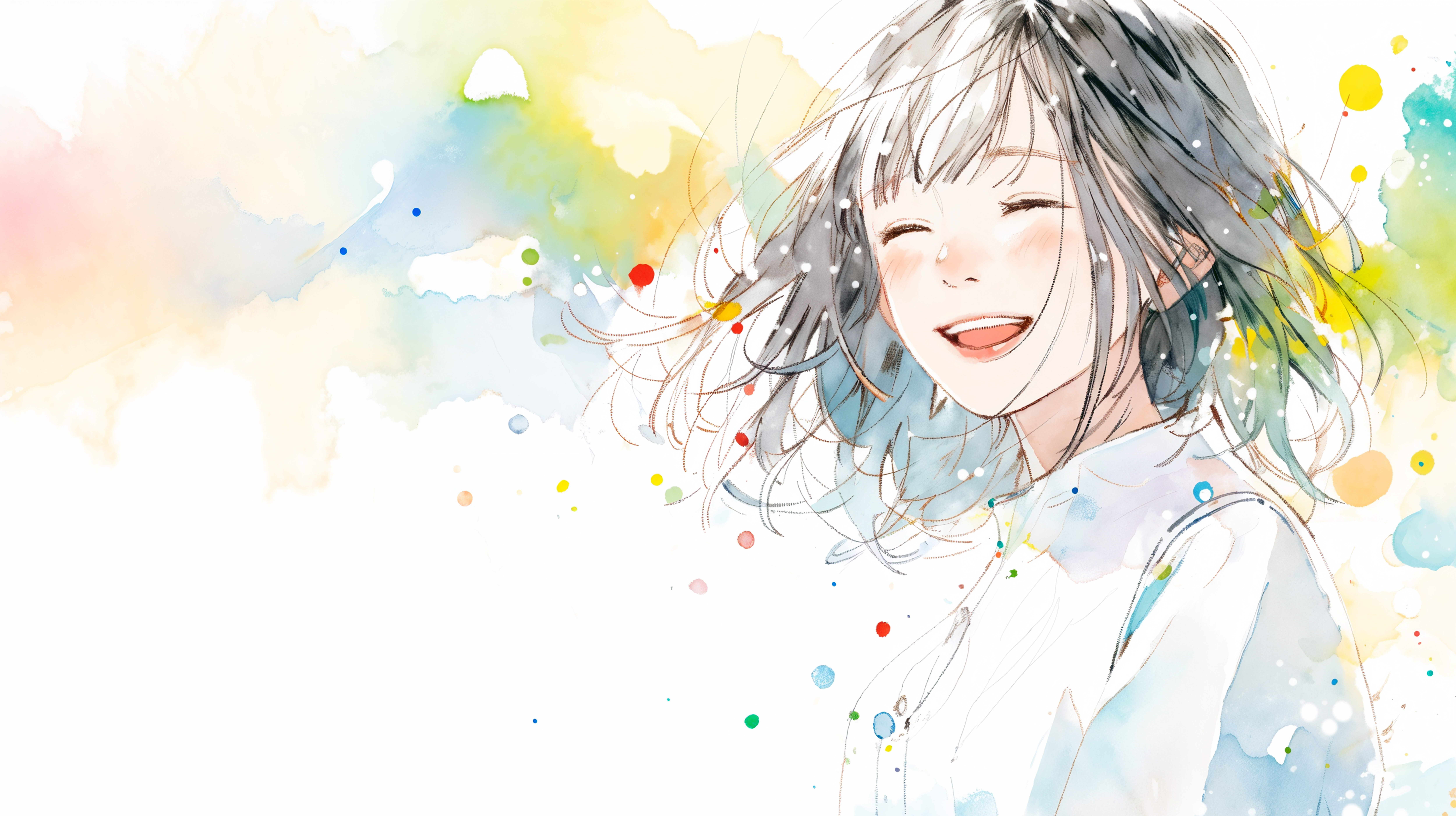 笑顔の女性の水彩イラスト no.2
