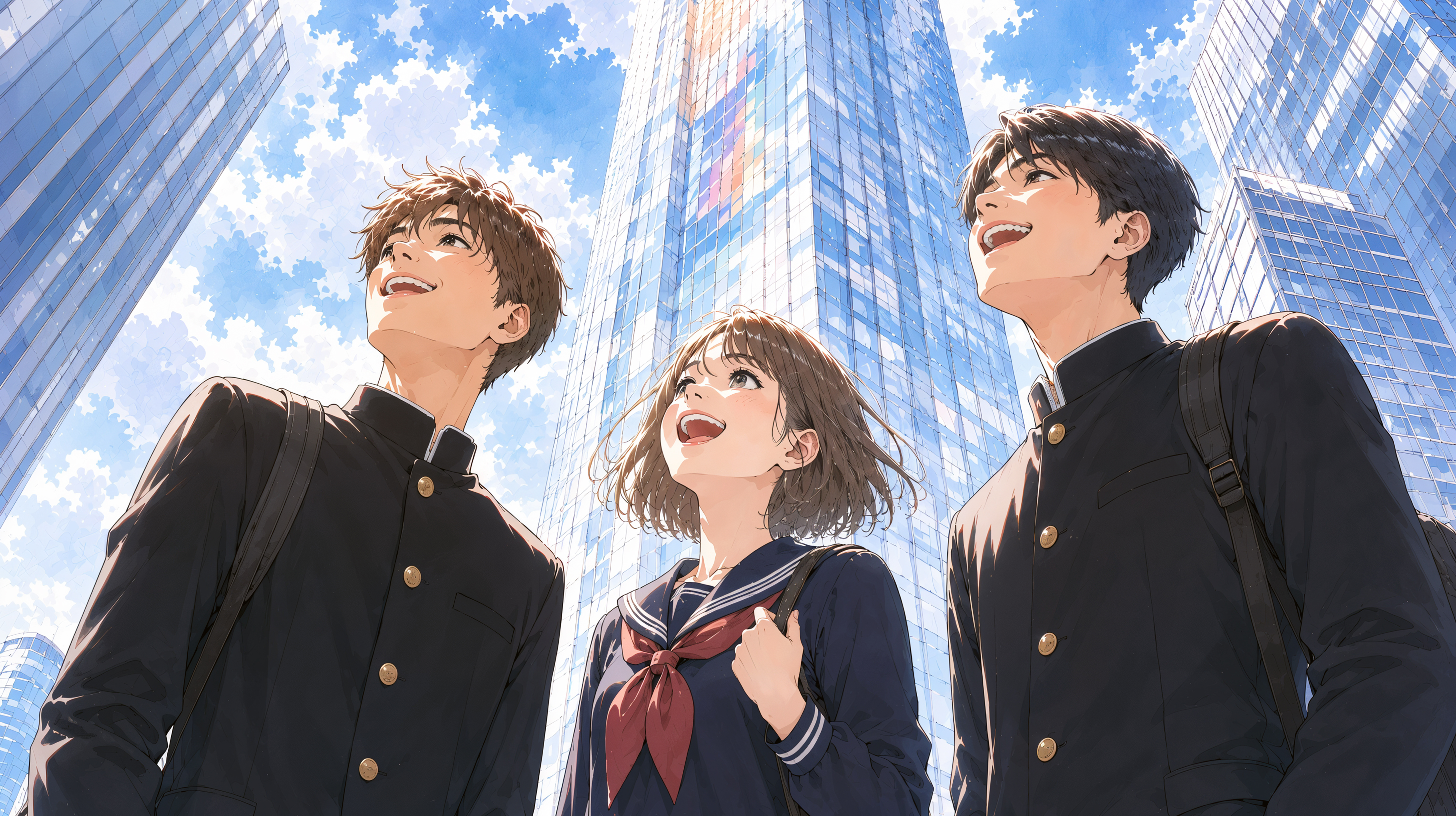 都会の空を見上げる若い男女 no.4