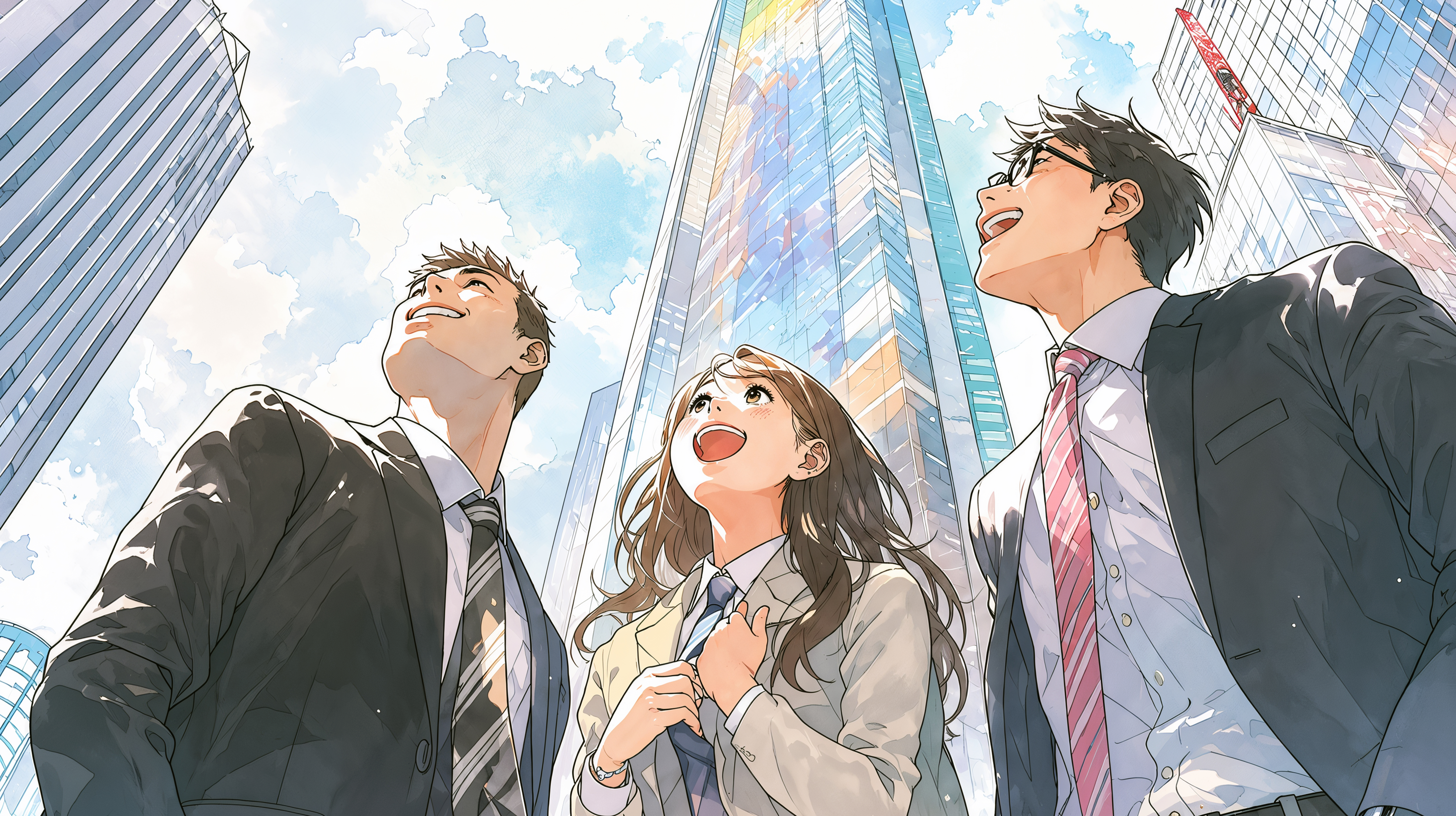 都会の空を見上げる若い男女 no.5