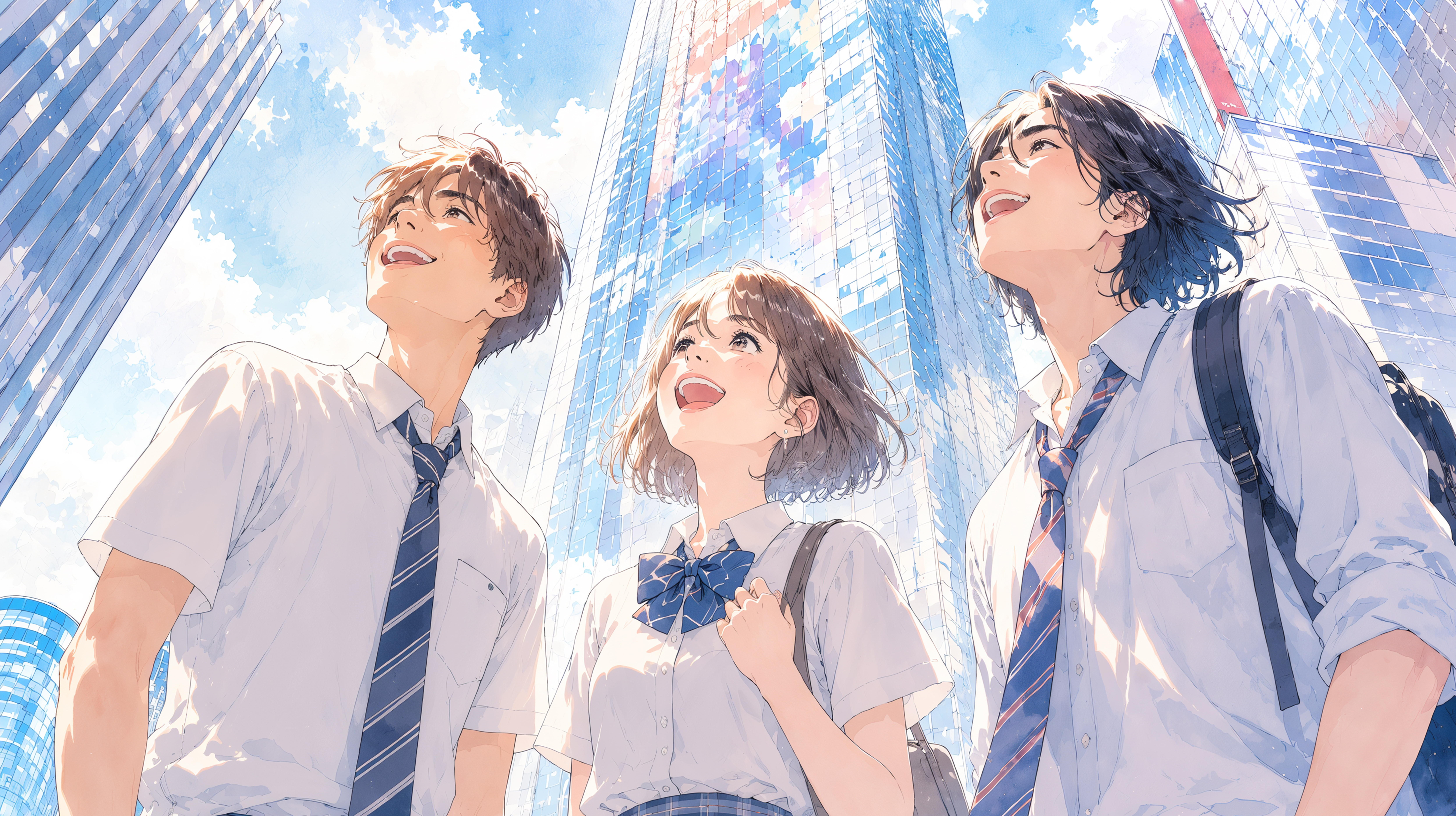 都会の空を見上げる若い男女 no.6