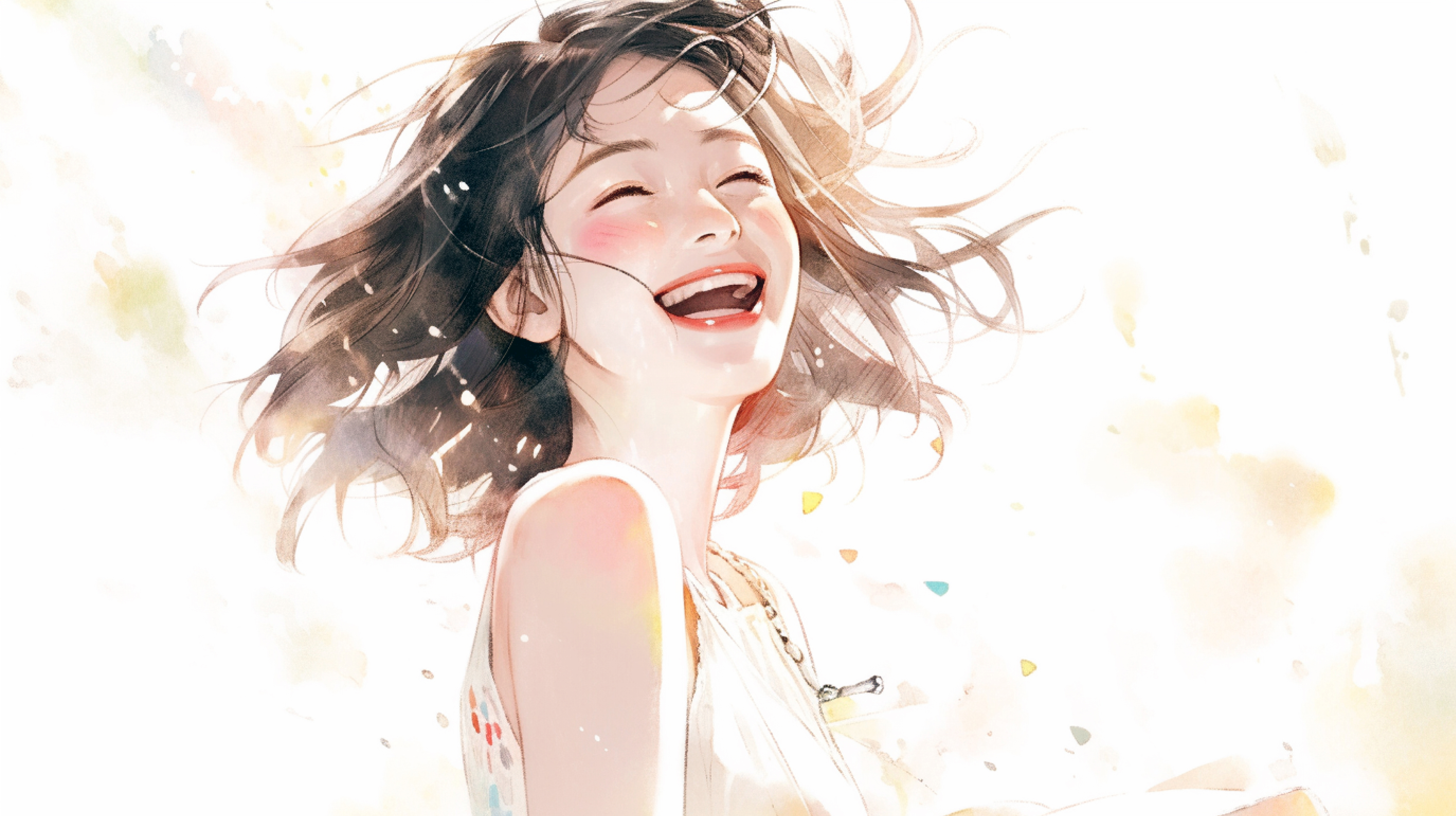 笑顔で振り返る女性のポートレートイラスト no.1