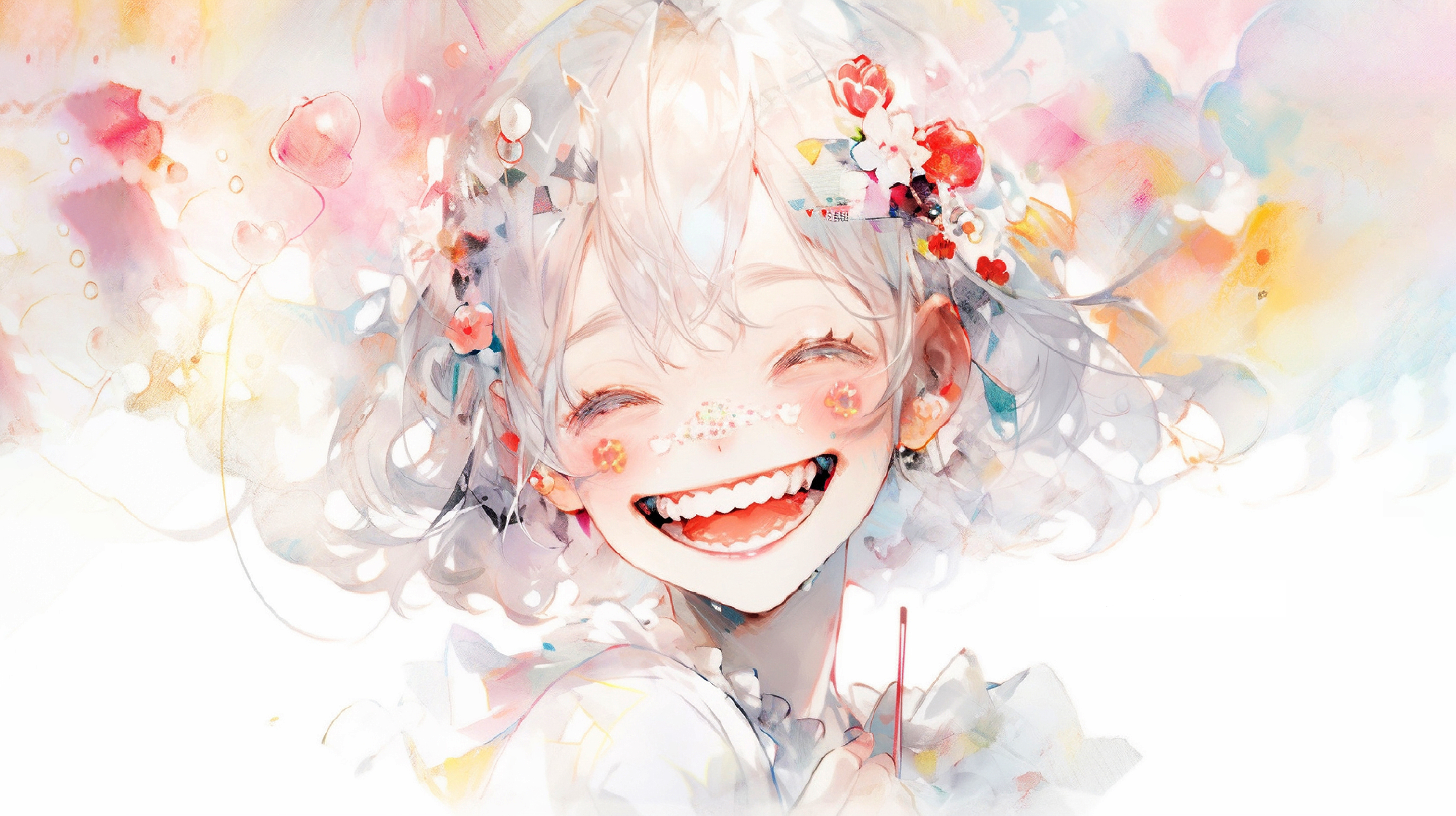 カラフルな水彩で描かれた可愛い笑顔の女の子
