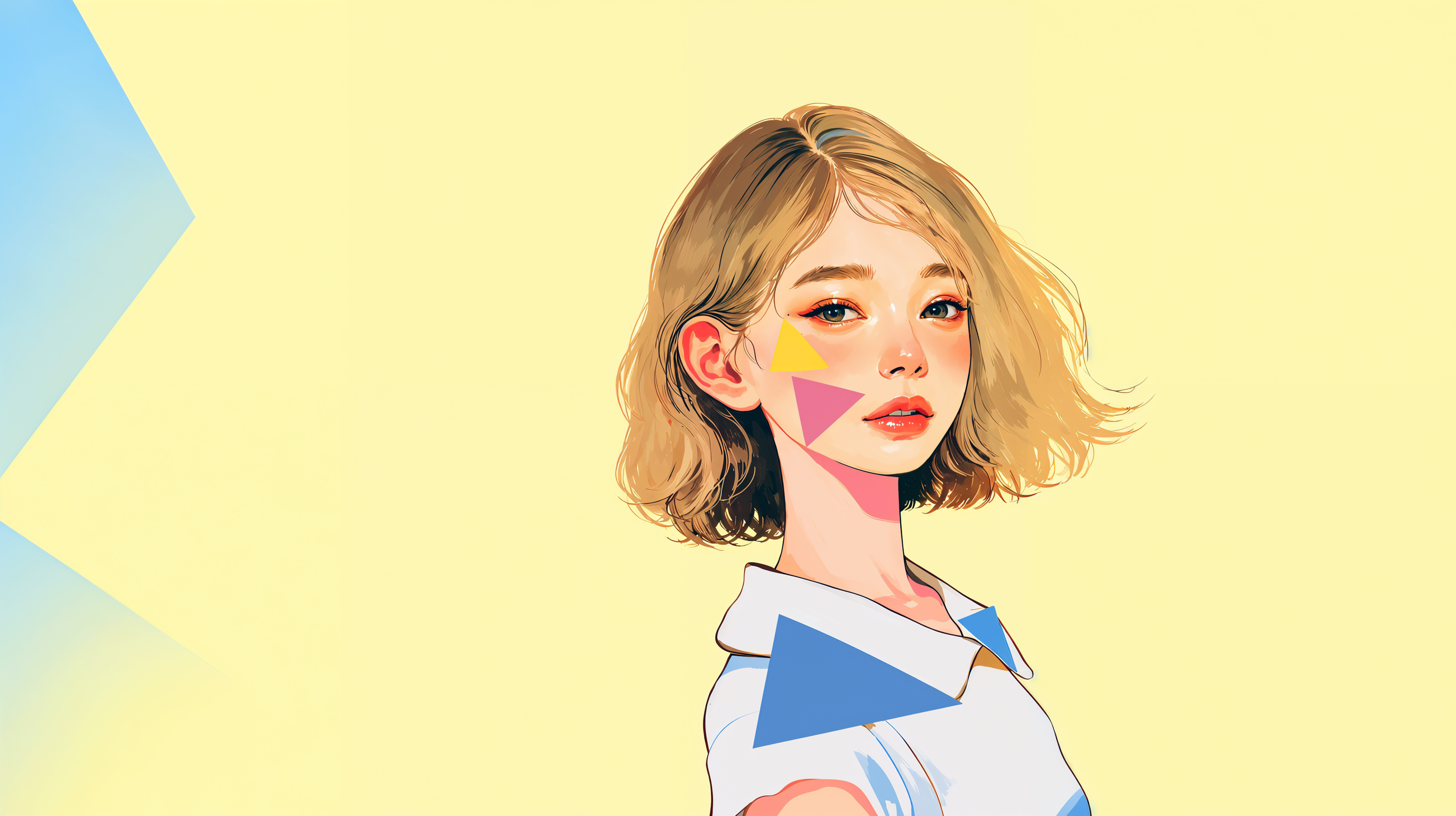 ビタミンカラーの背景と可愛い女性のポートレートイラスト no.2