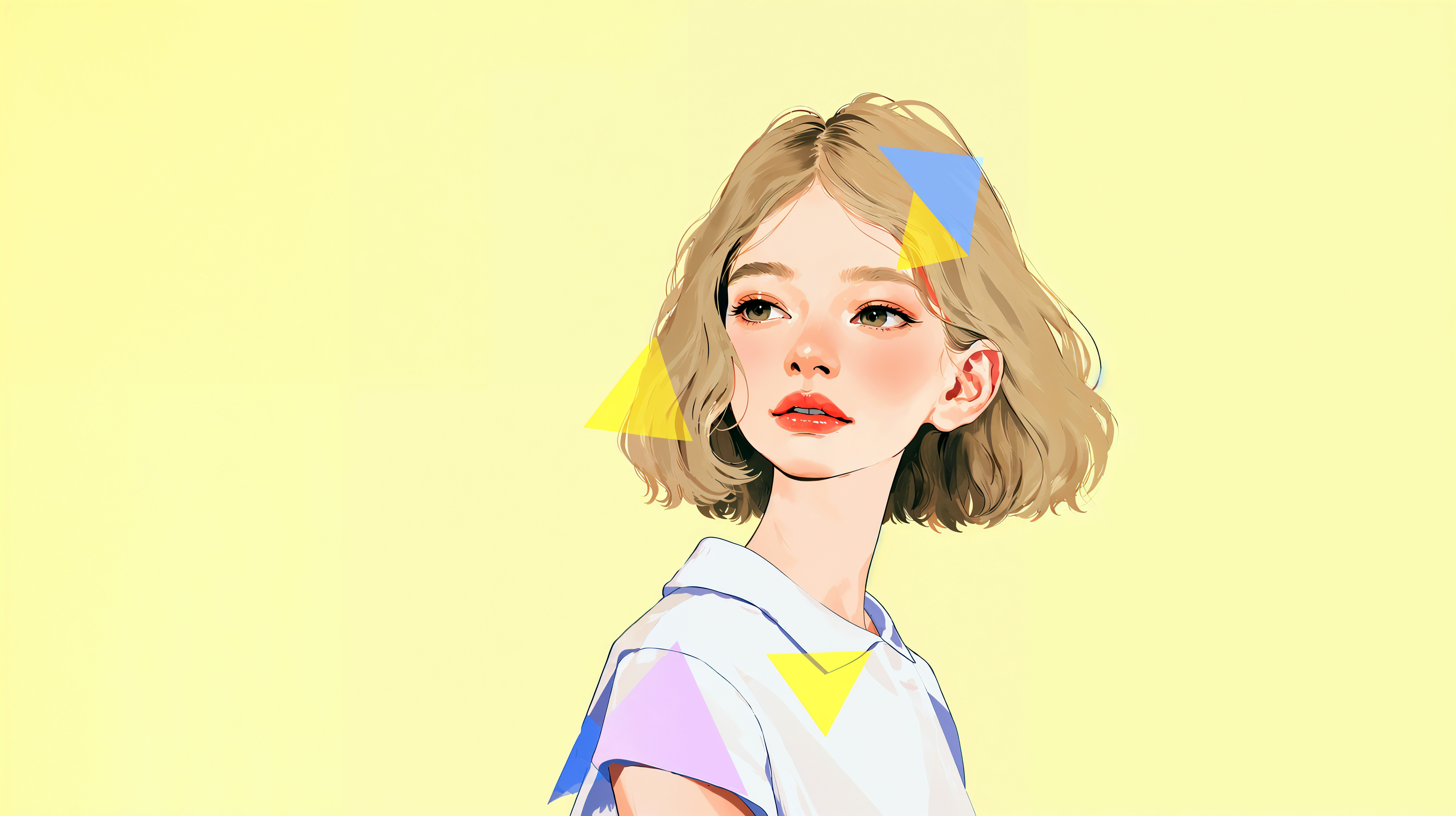 ビタミンカラーの背景と可愛い女性のポートレートイラスト no.3