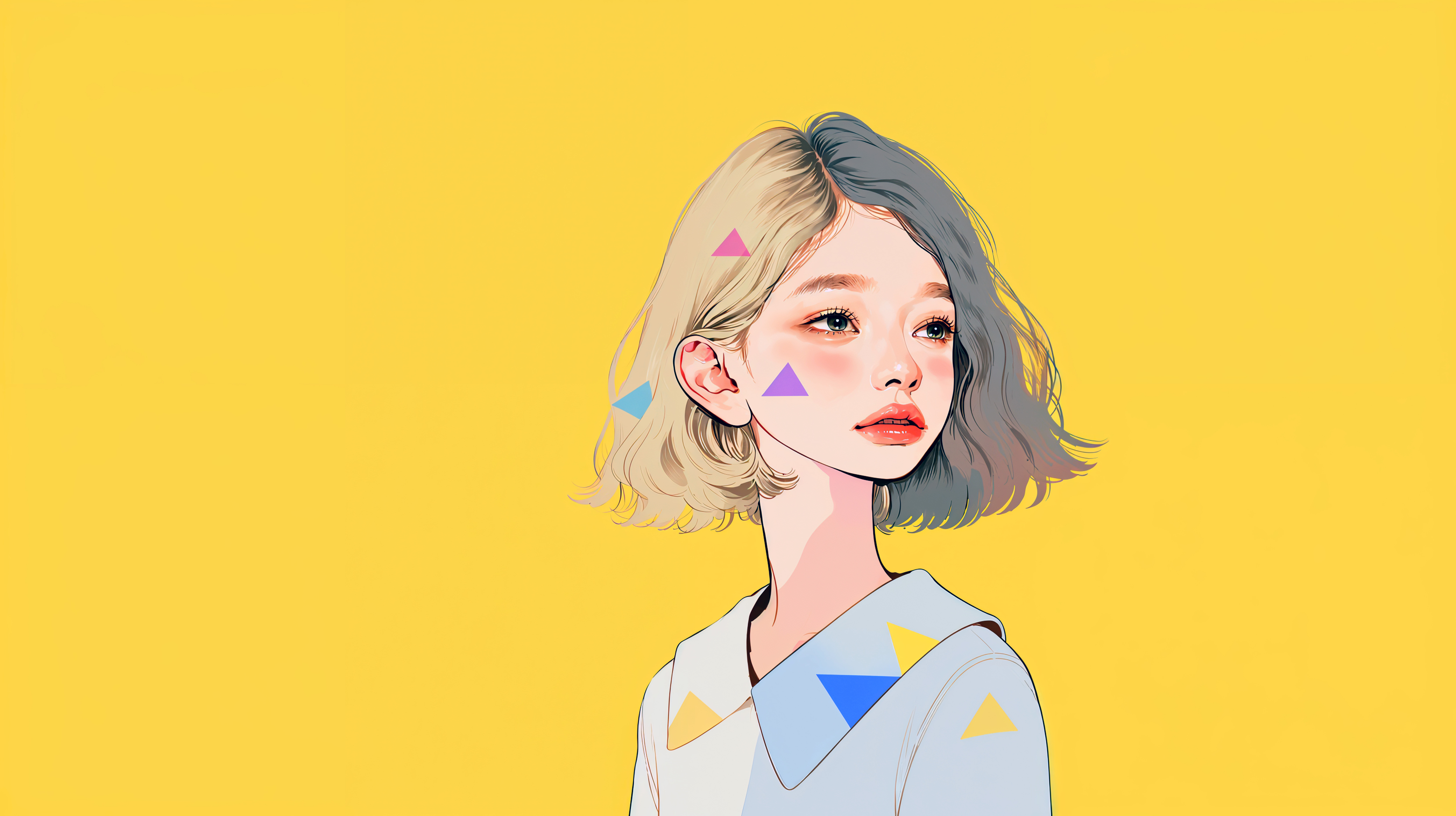 ビタミンカラーの背景と可愛い女性のポートレートイラスト no.4