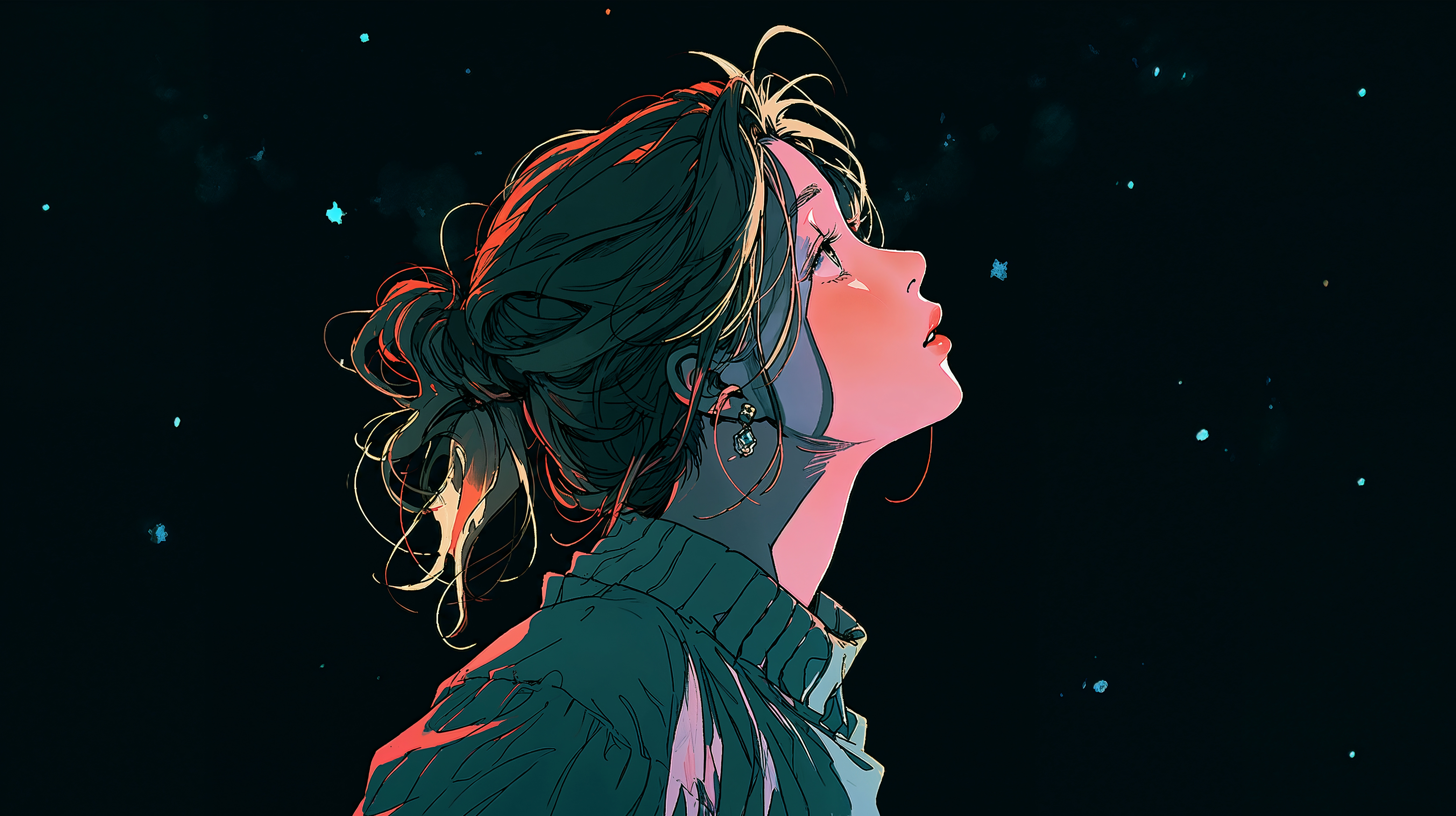 キラキラ光る星を見上げる女性のイラスト no.1