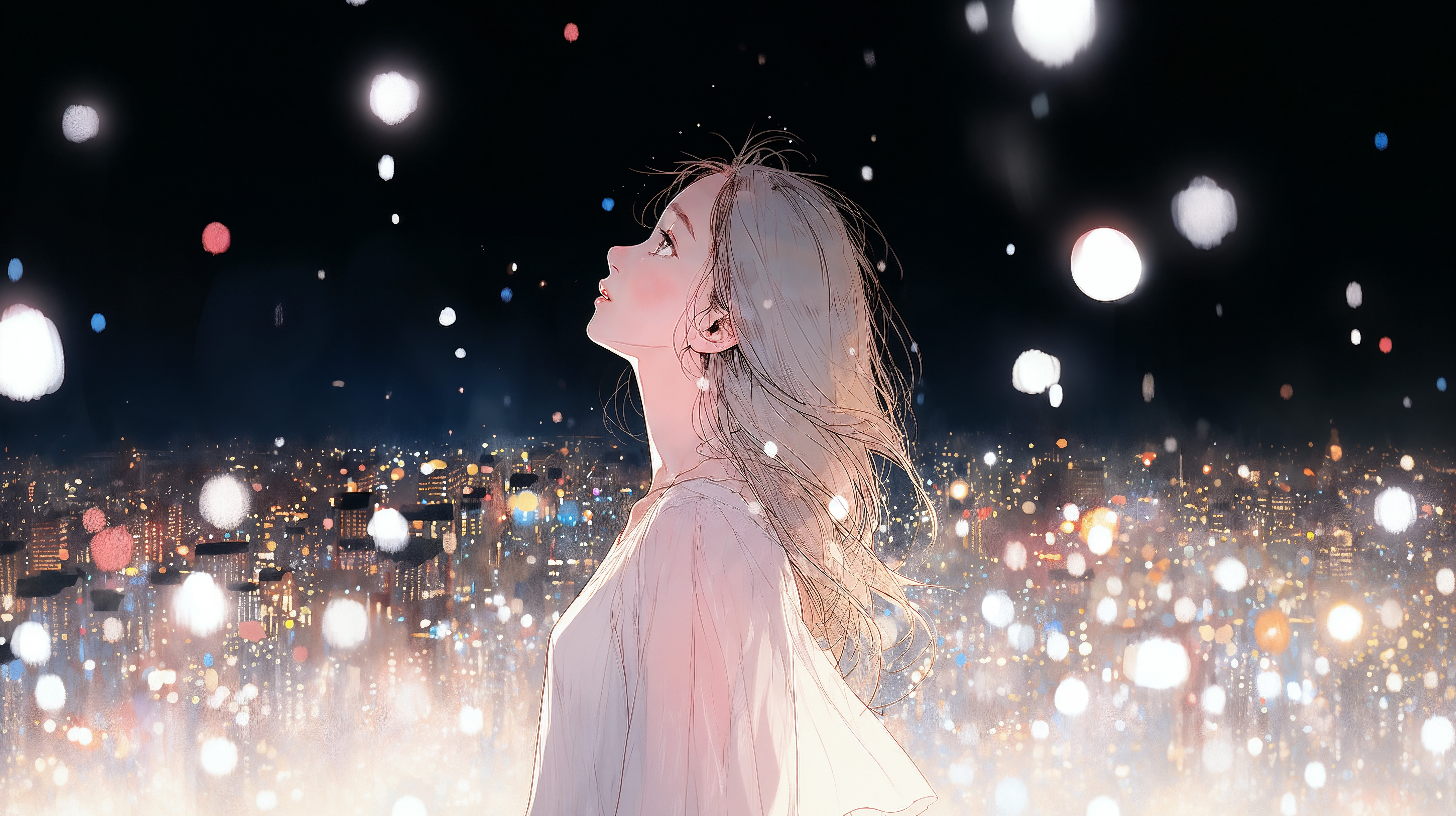 キラキラ光る星を見上げる女性のイラスト no.2