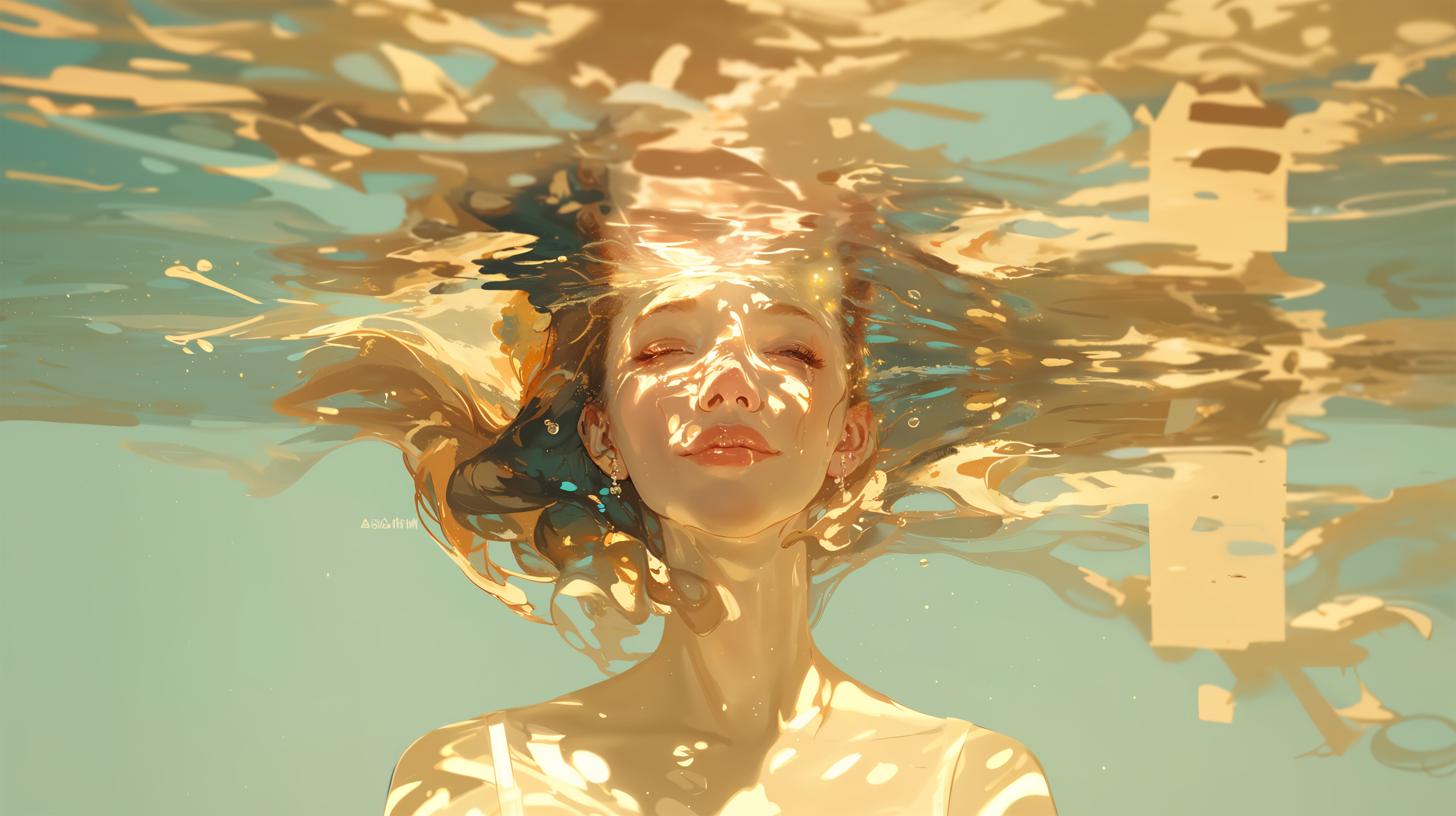 水の中で目を閉じるリラックスした女性の写真風 no.2