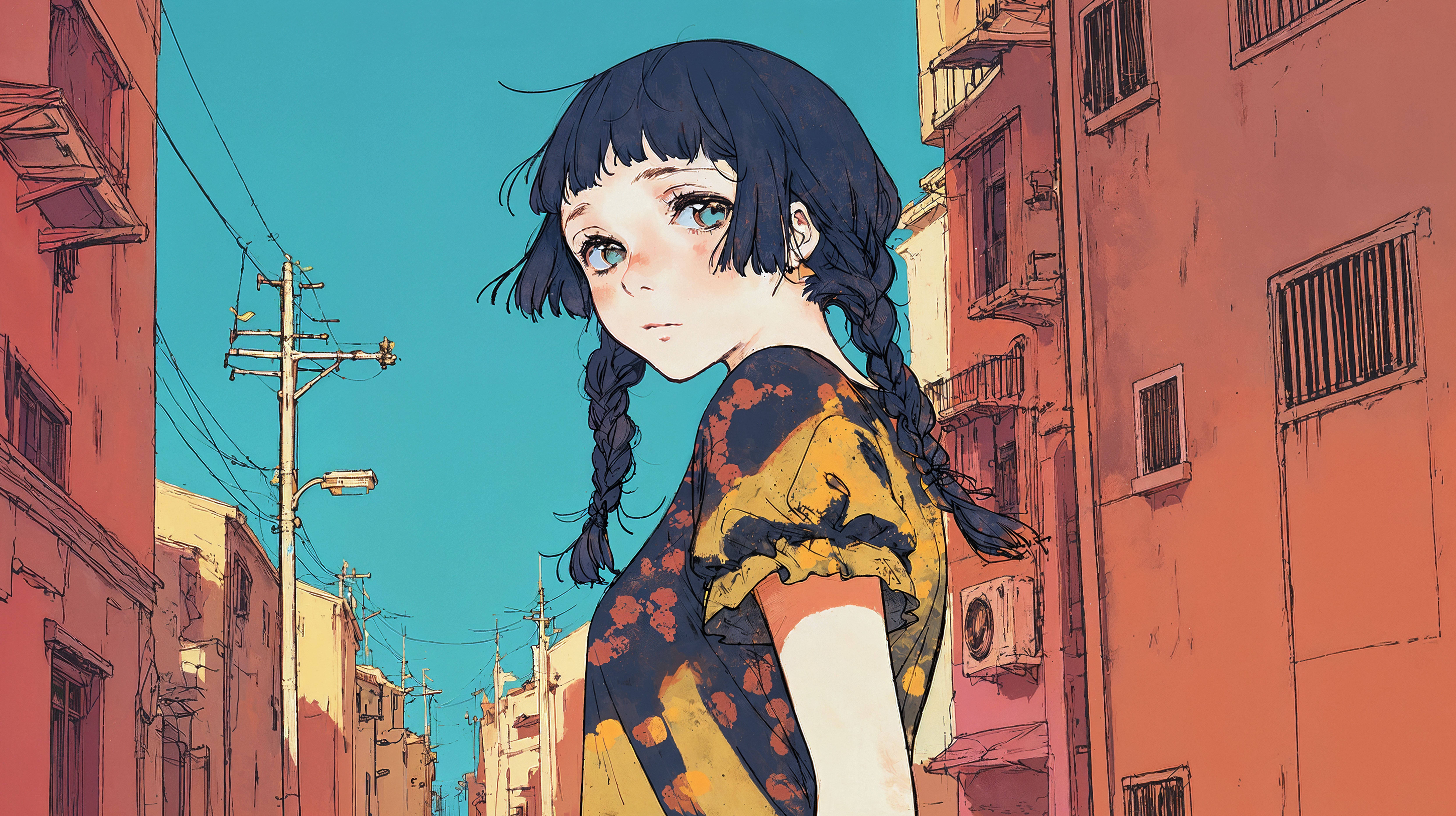 夕暮れの路地裏で振り返るノスタルジックな女の子 no.3
