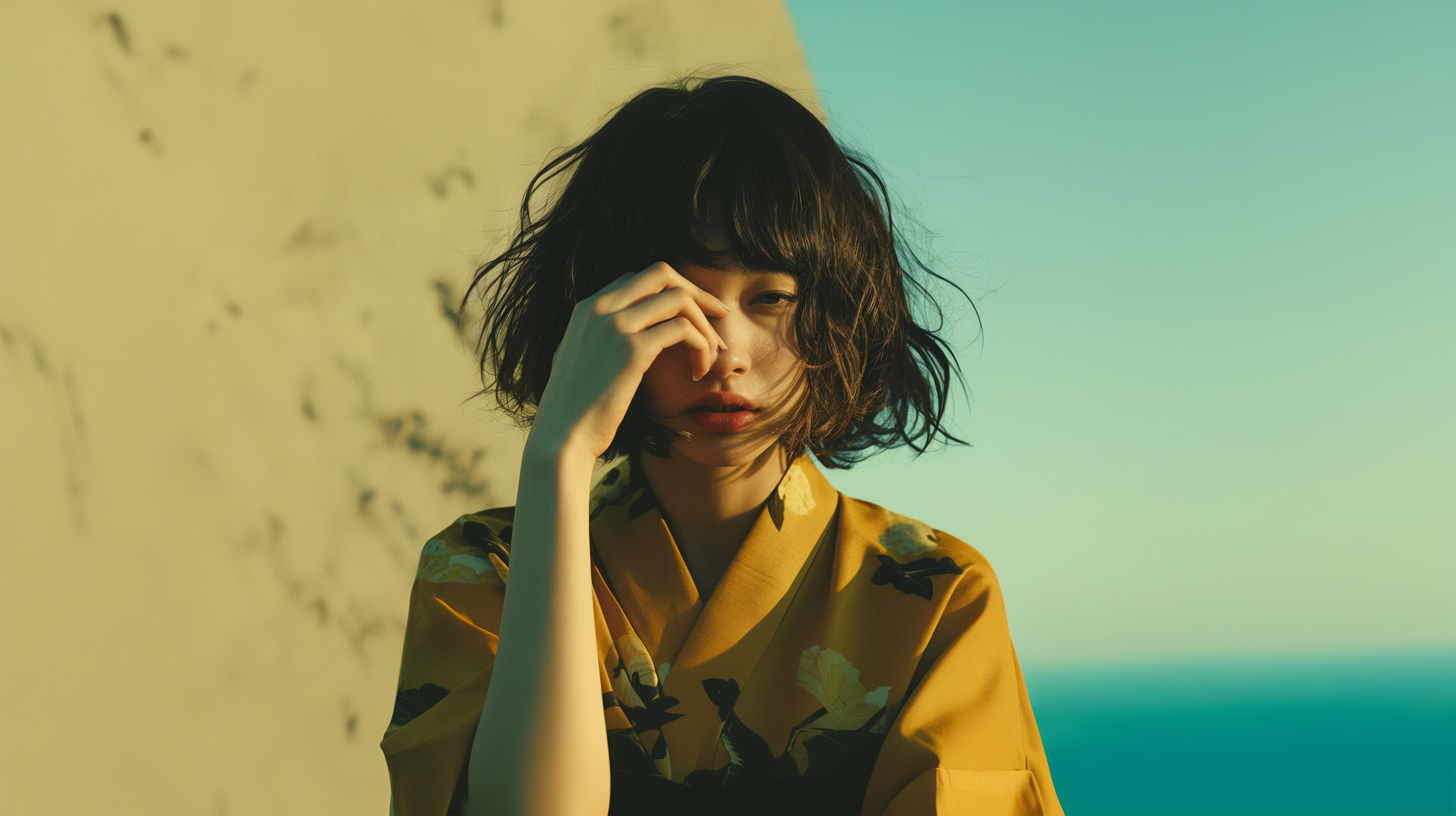 浴衣を着た女の子のエモーショナルなポートレート写真風素材 no.2