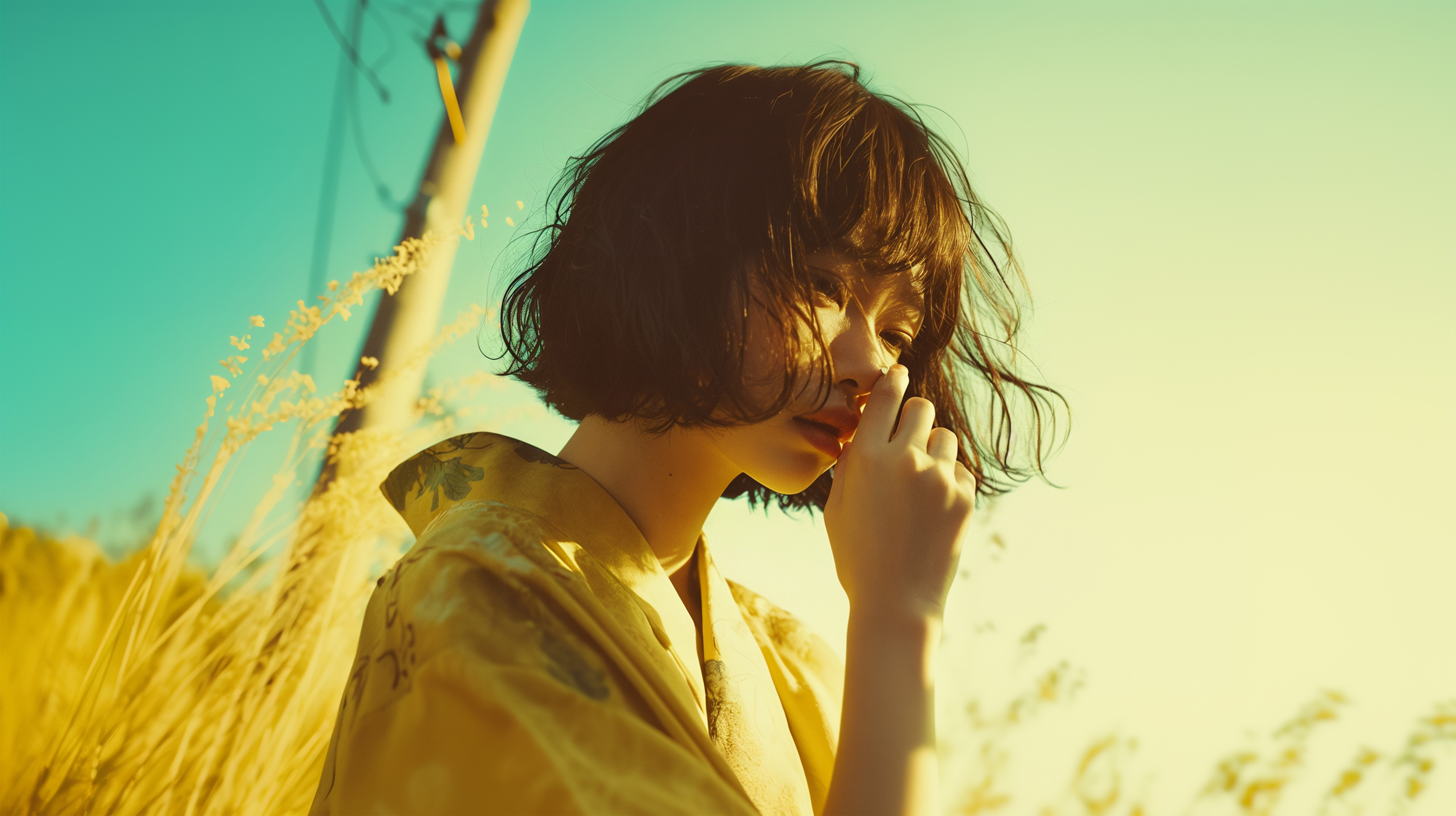 浴衣を着た女の子のエモーショナルなポートレート写真風素材 no.3