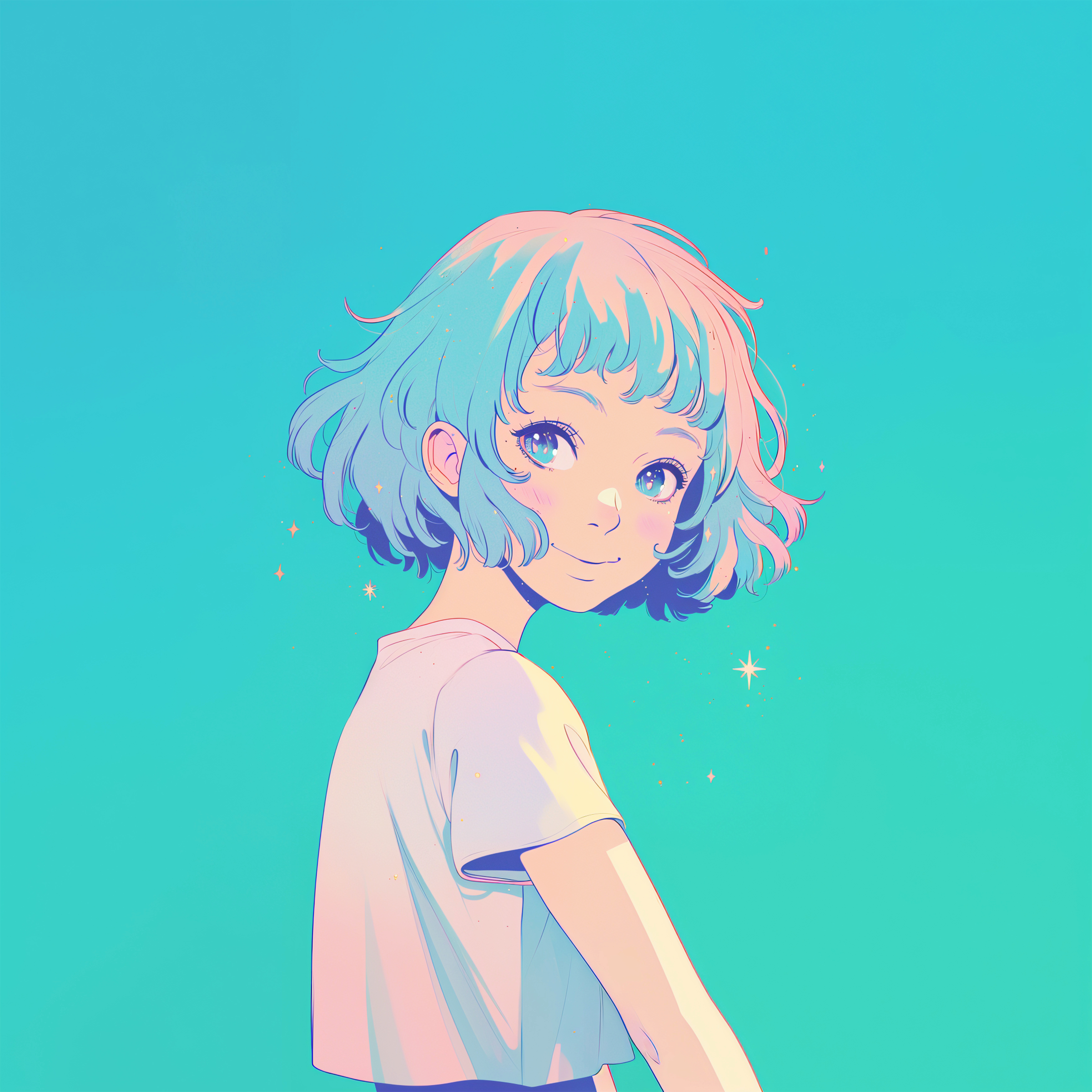 振り返るレトロアニメガールの可愛いポートレートイラスト no.2
