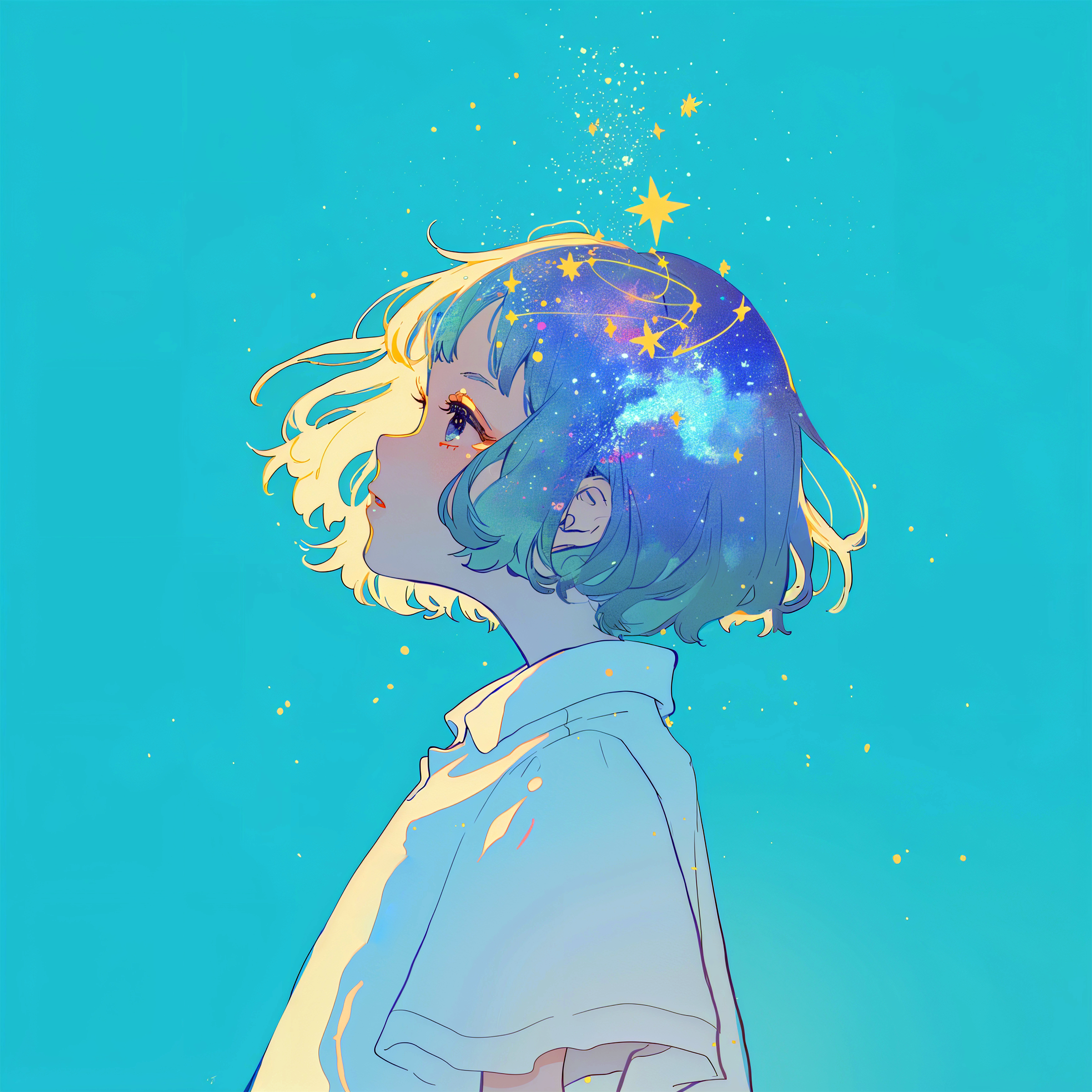 宇宙チックレトロな女の子の横顔ポートレートイラスト no,5