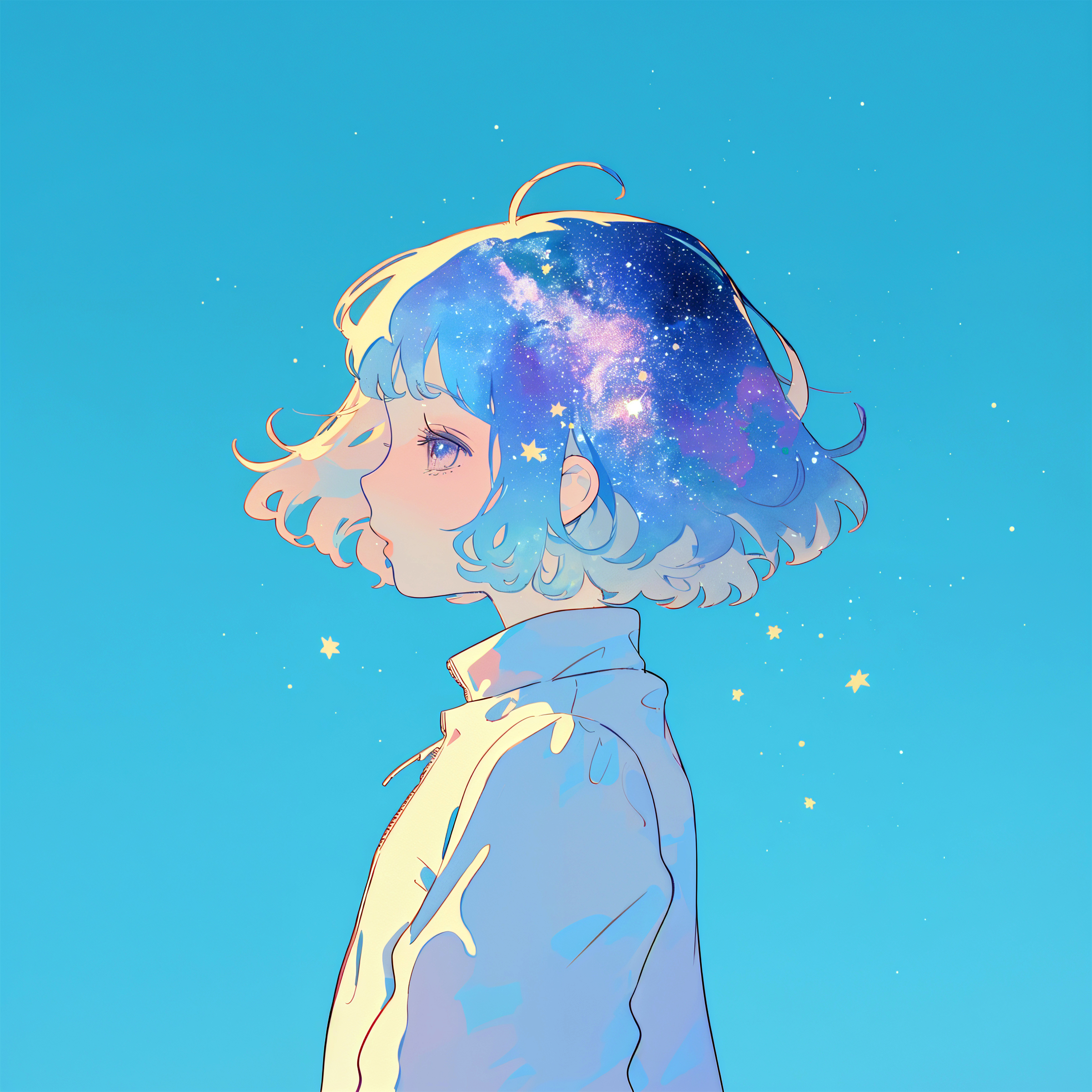 宇宙チックレトロな女の子の横顔ポートレートイラスト no,8
