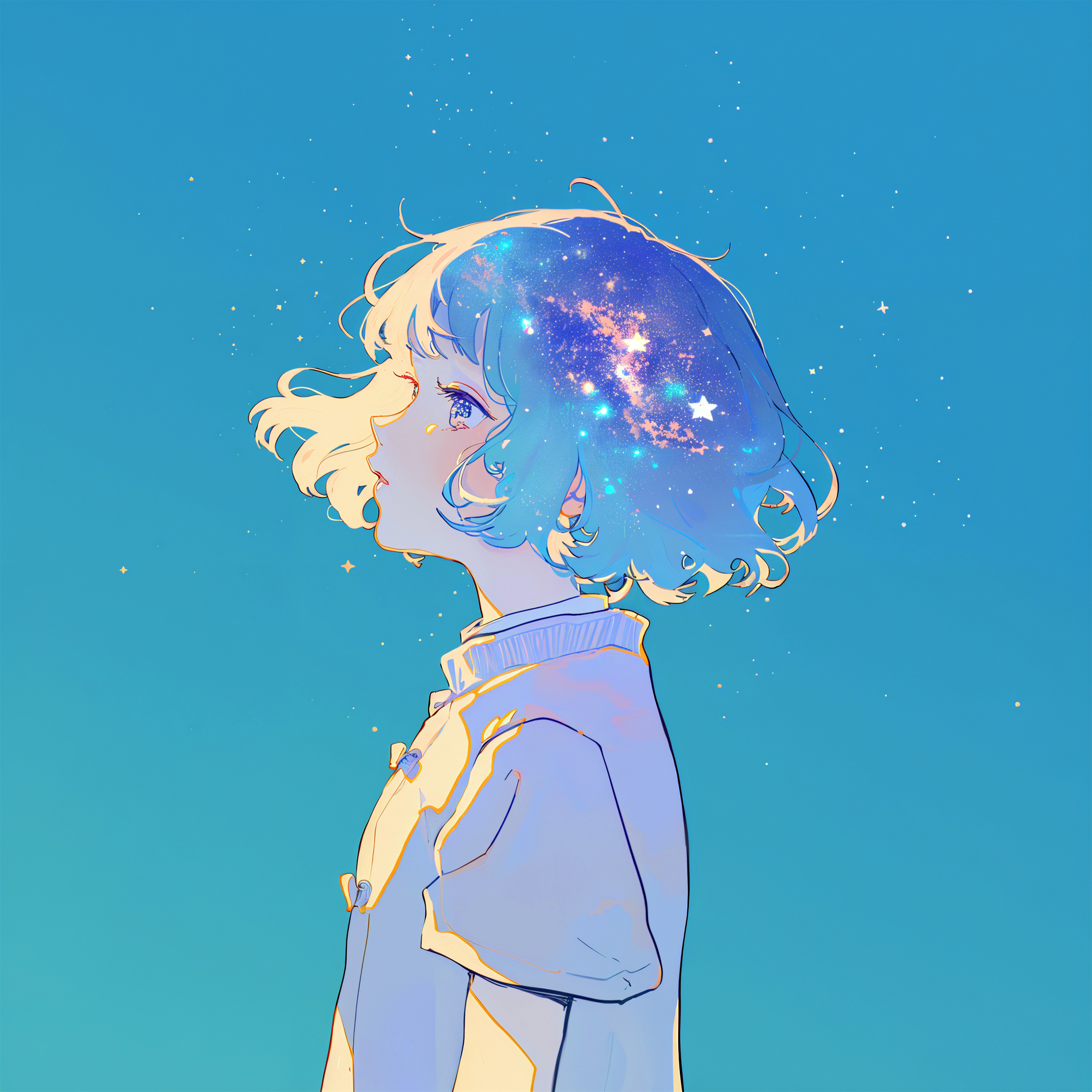 宇宙チックレトロな女の子の横顔ポートレートイラスト no,9