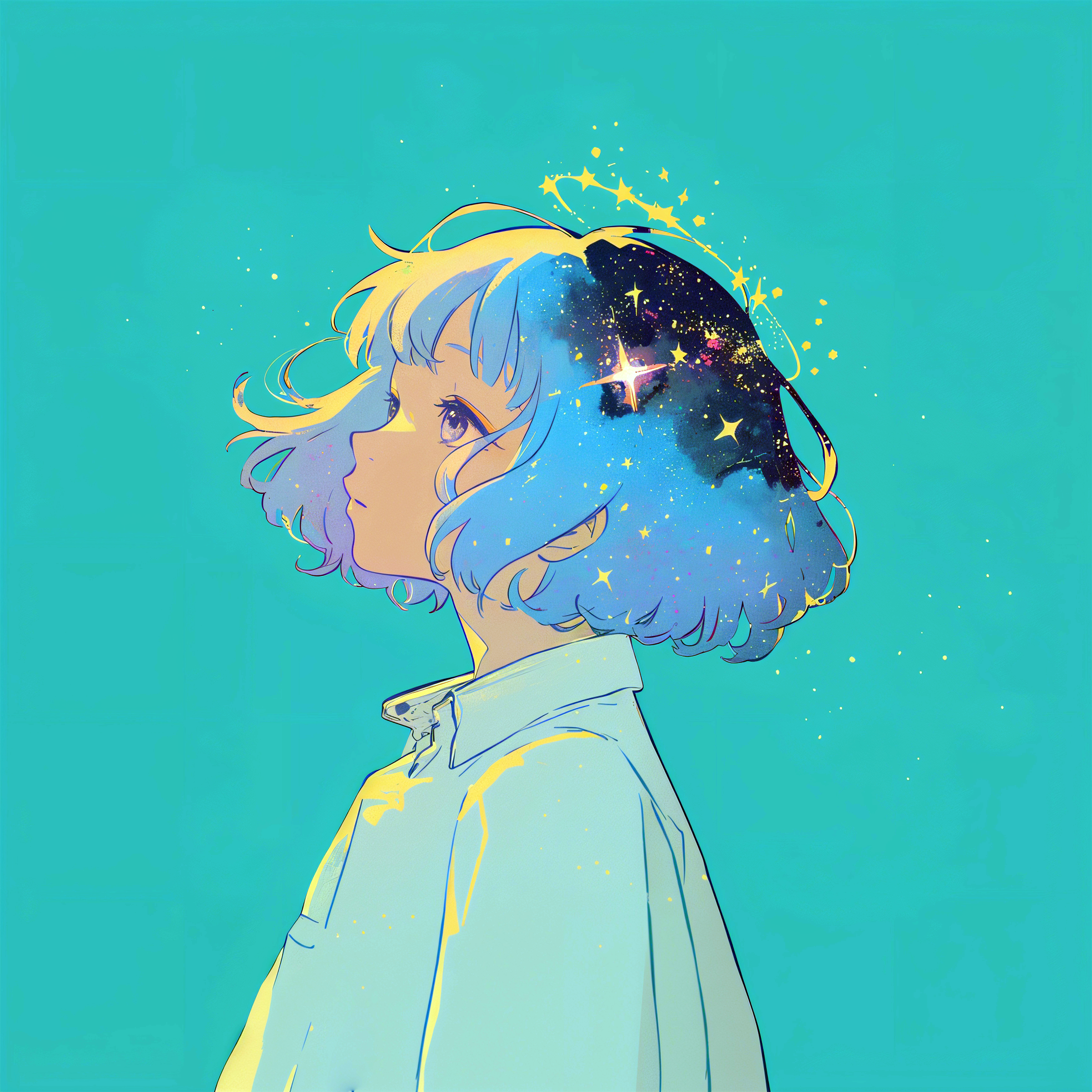 宇宙チックレトロな女の子の横顔ポートレートイラスト no,10