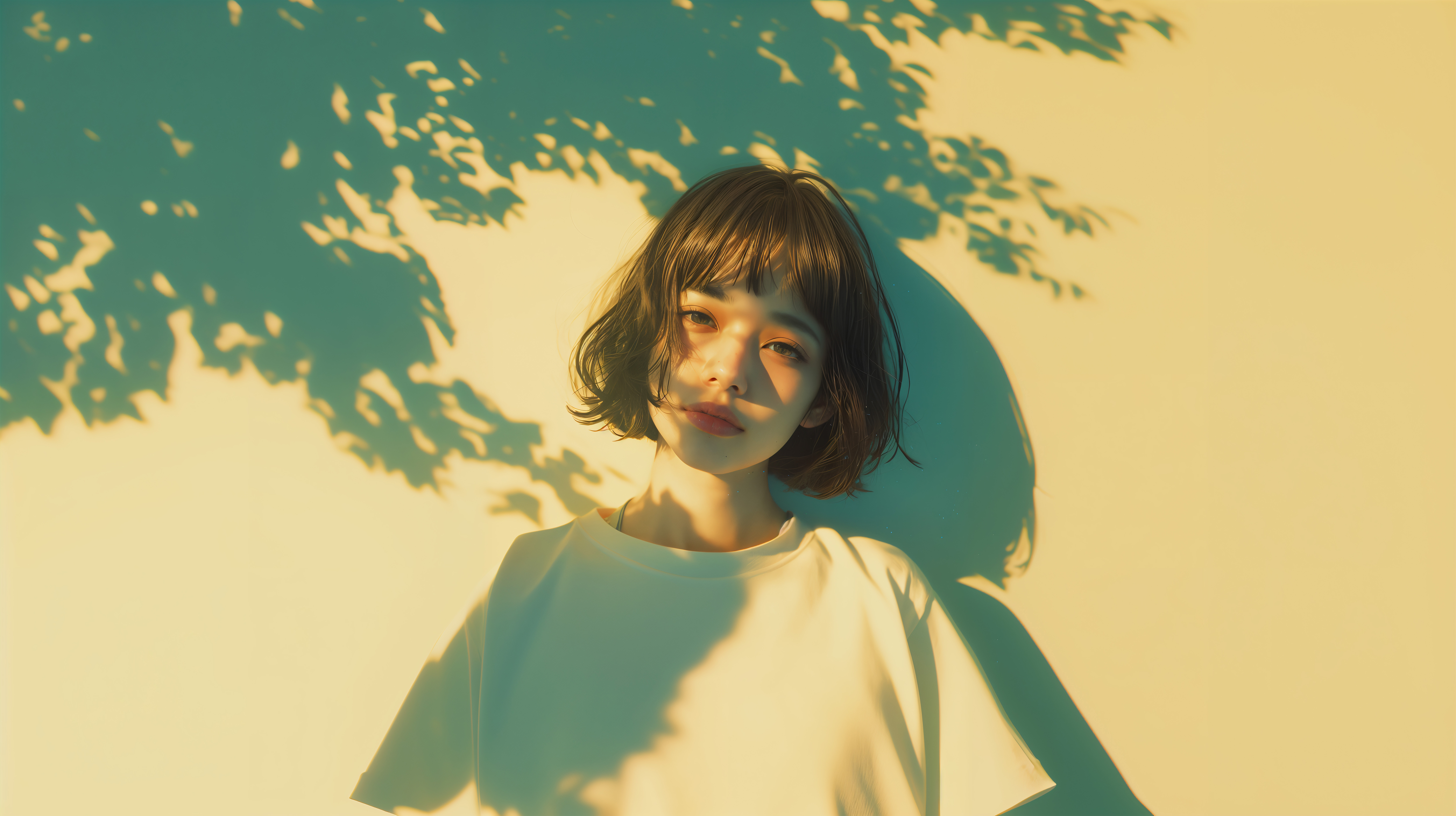 木漏れ日にあたる若い女性のポートレート写真風素材 no.1