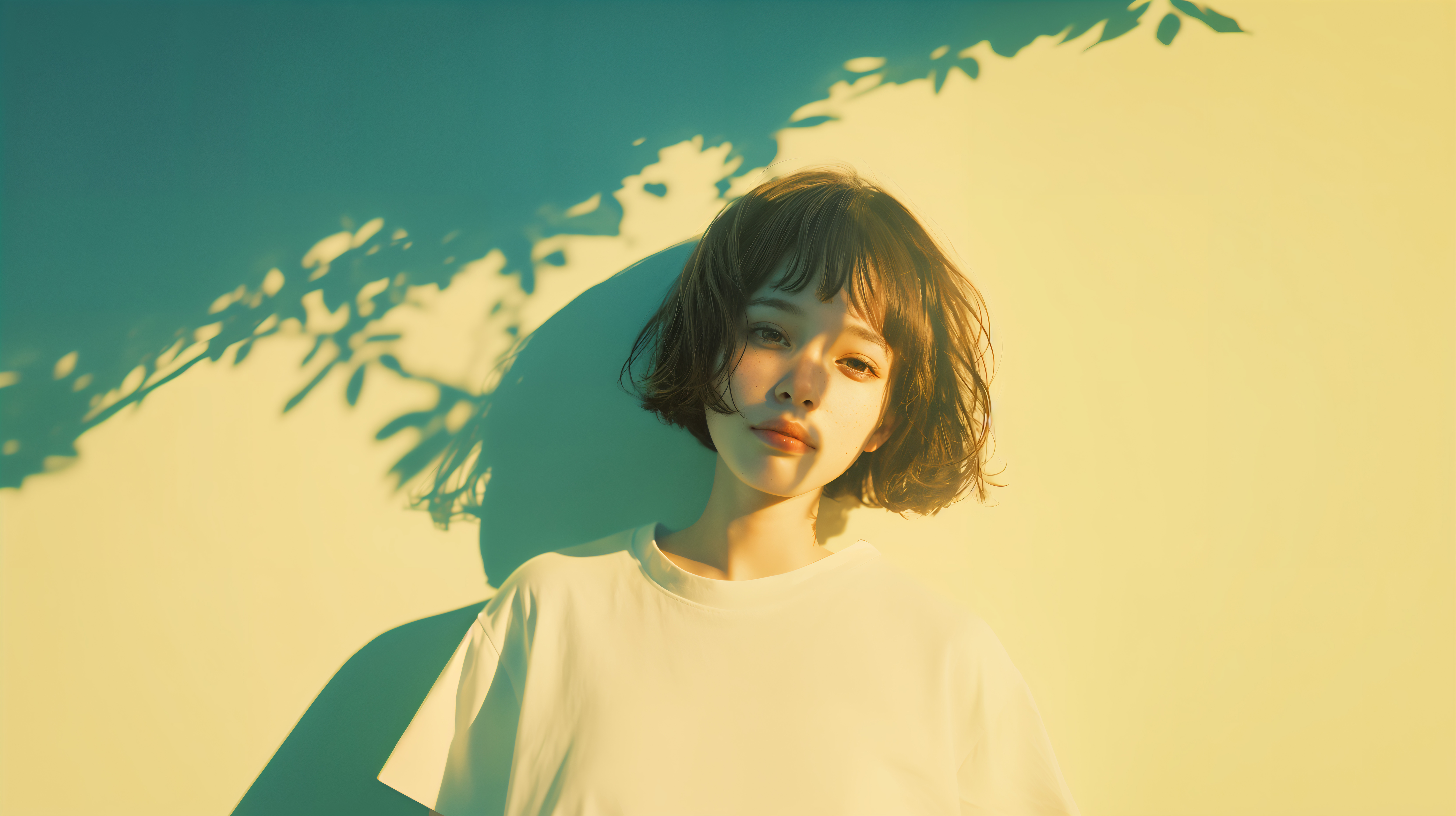 木漏れ日にあたる若い女性のポートレート写真風素材 no.4