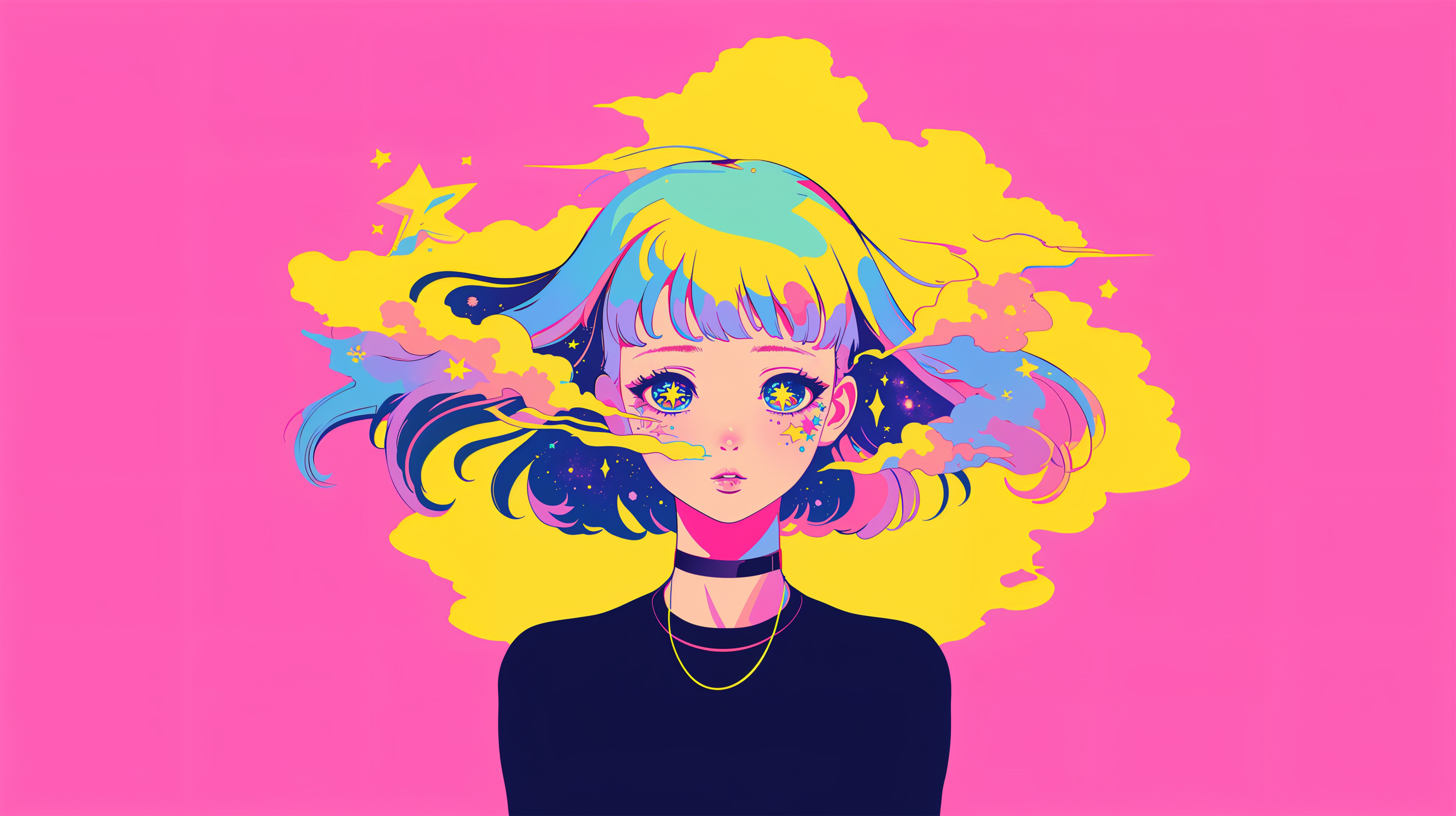 頭にカラフルな雲を纏う少女のコミック風イラスト no.6