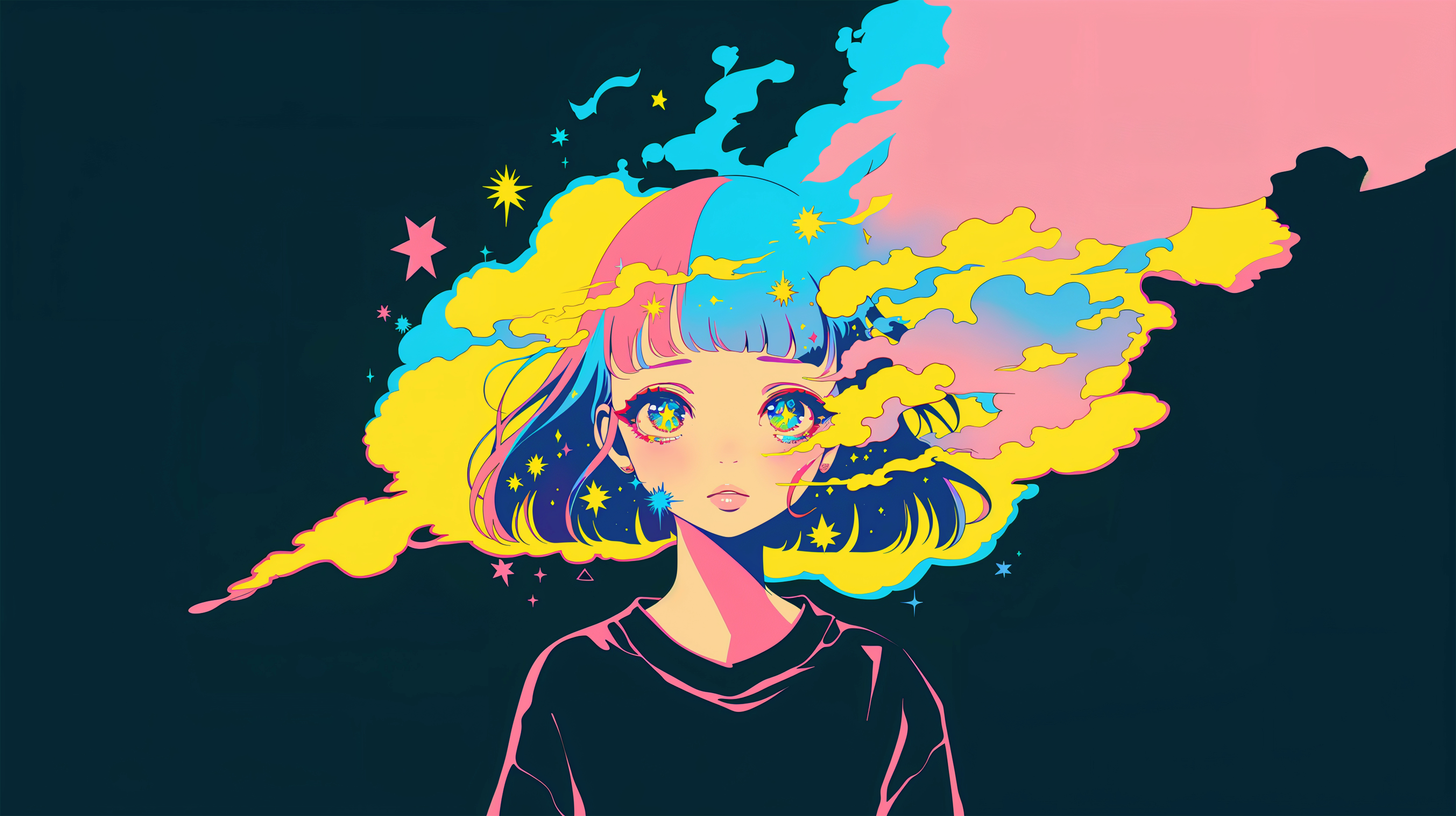 頭にカラフルな雲を纏う少女のコミック風イラスト no.7