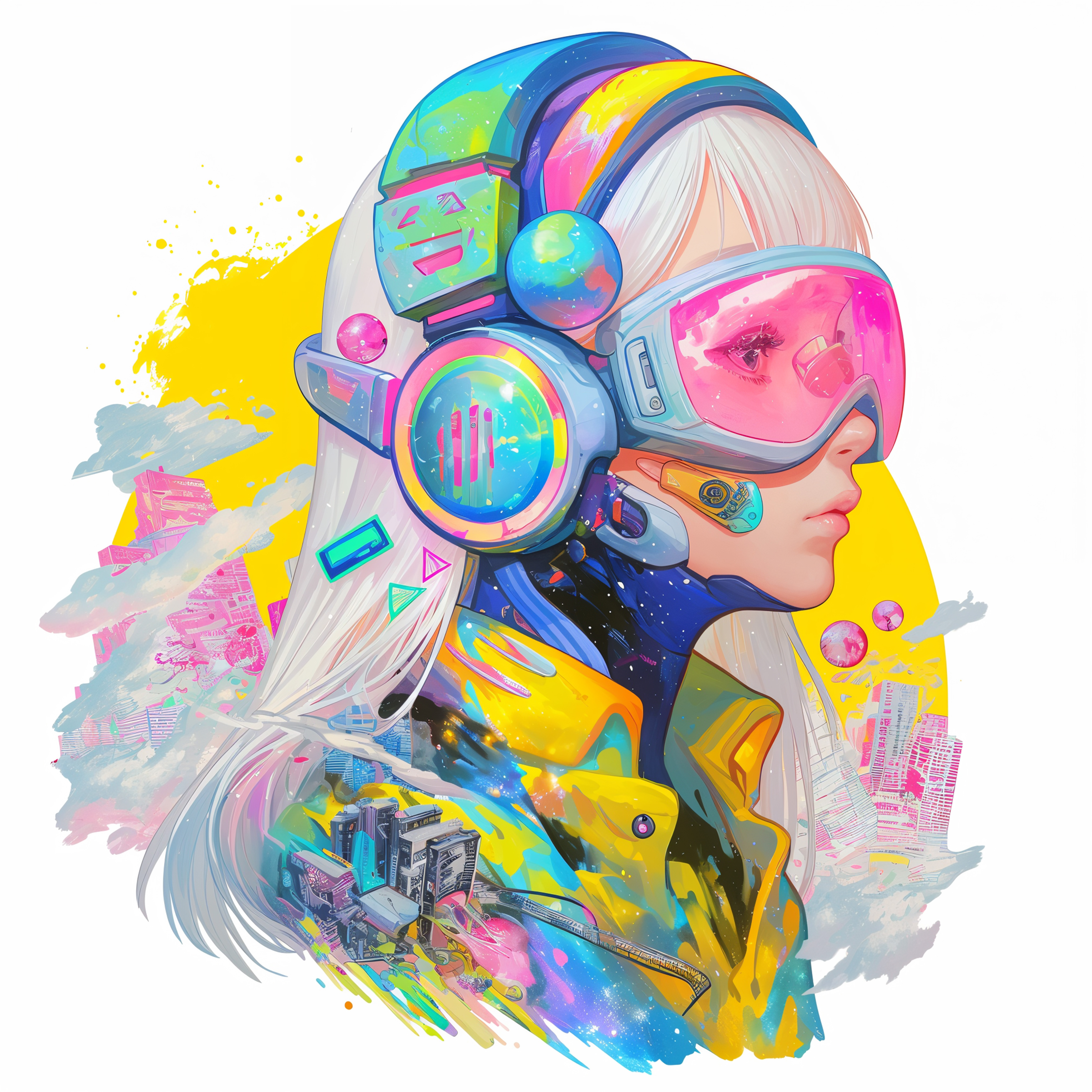SFチックな女性のコラージューアートポートレートイラスト no.6