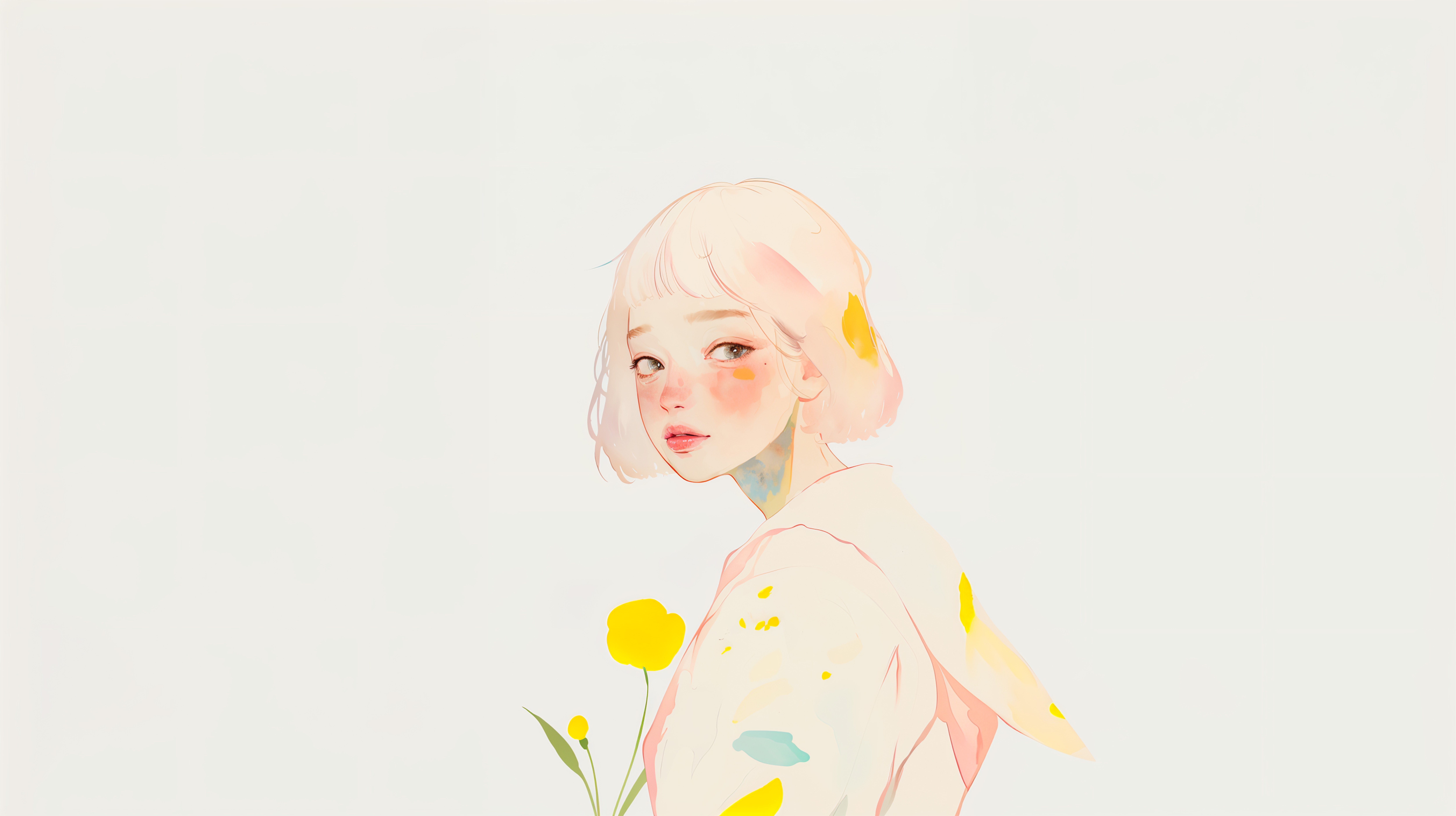 透明感ある女の子の淡い水彩のアートポートレート no.1
