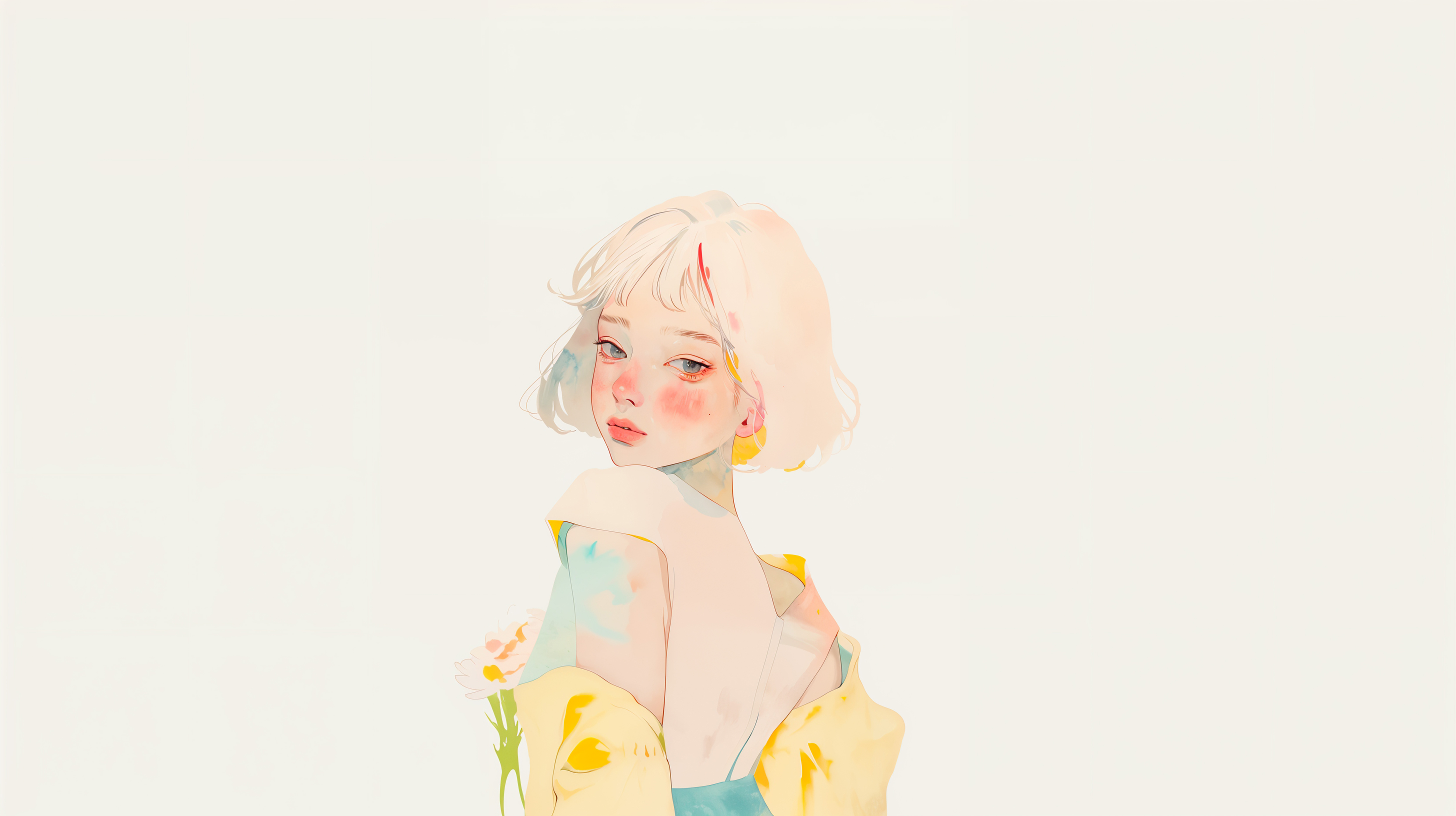 透明感ある女の子の淡い水彩のアートポートレート no.2