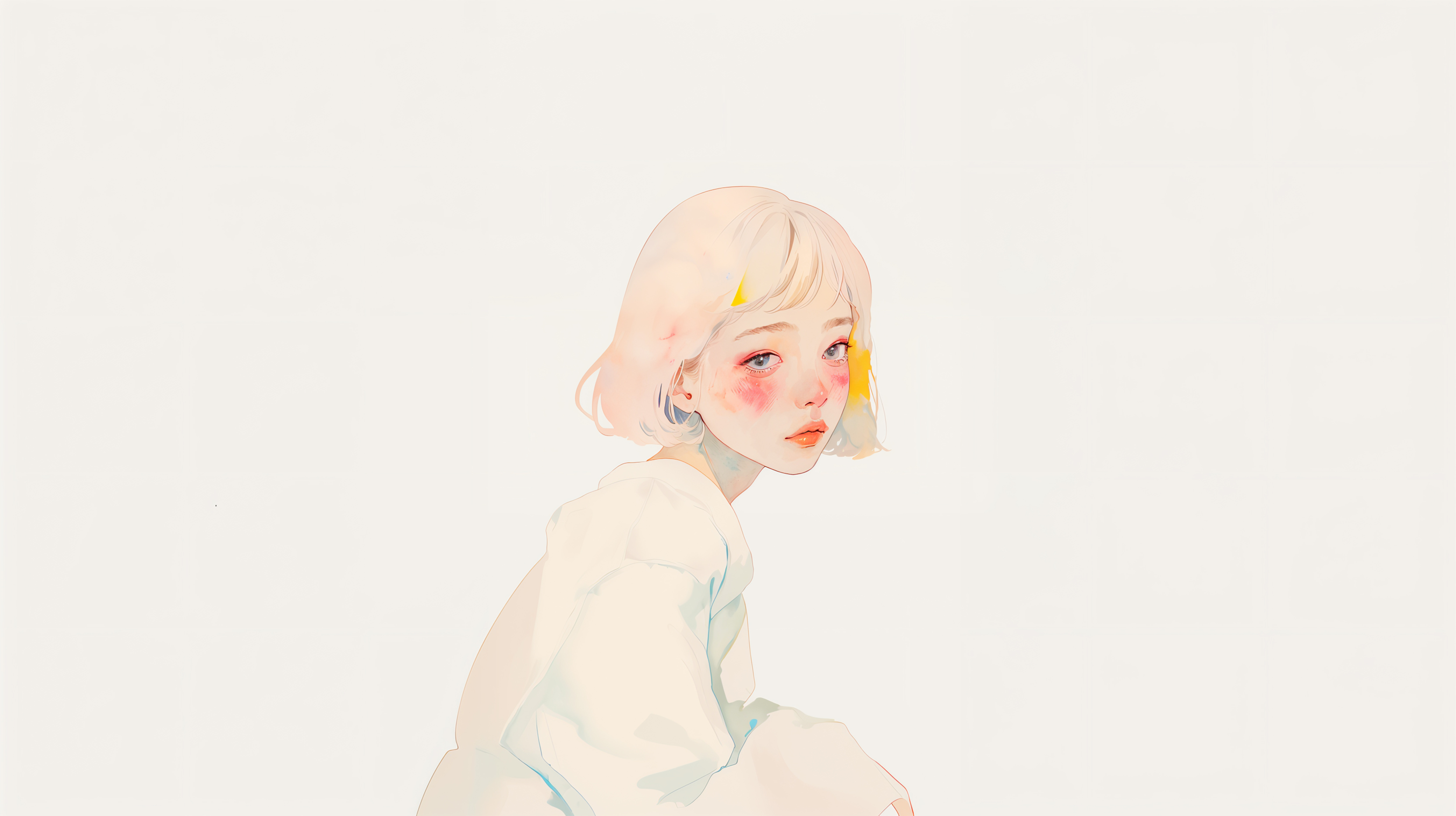 透明感ある女の子の淡い水彩のアートポートレート no.3