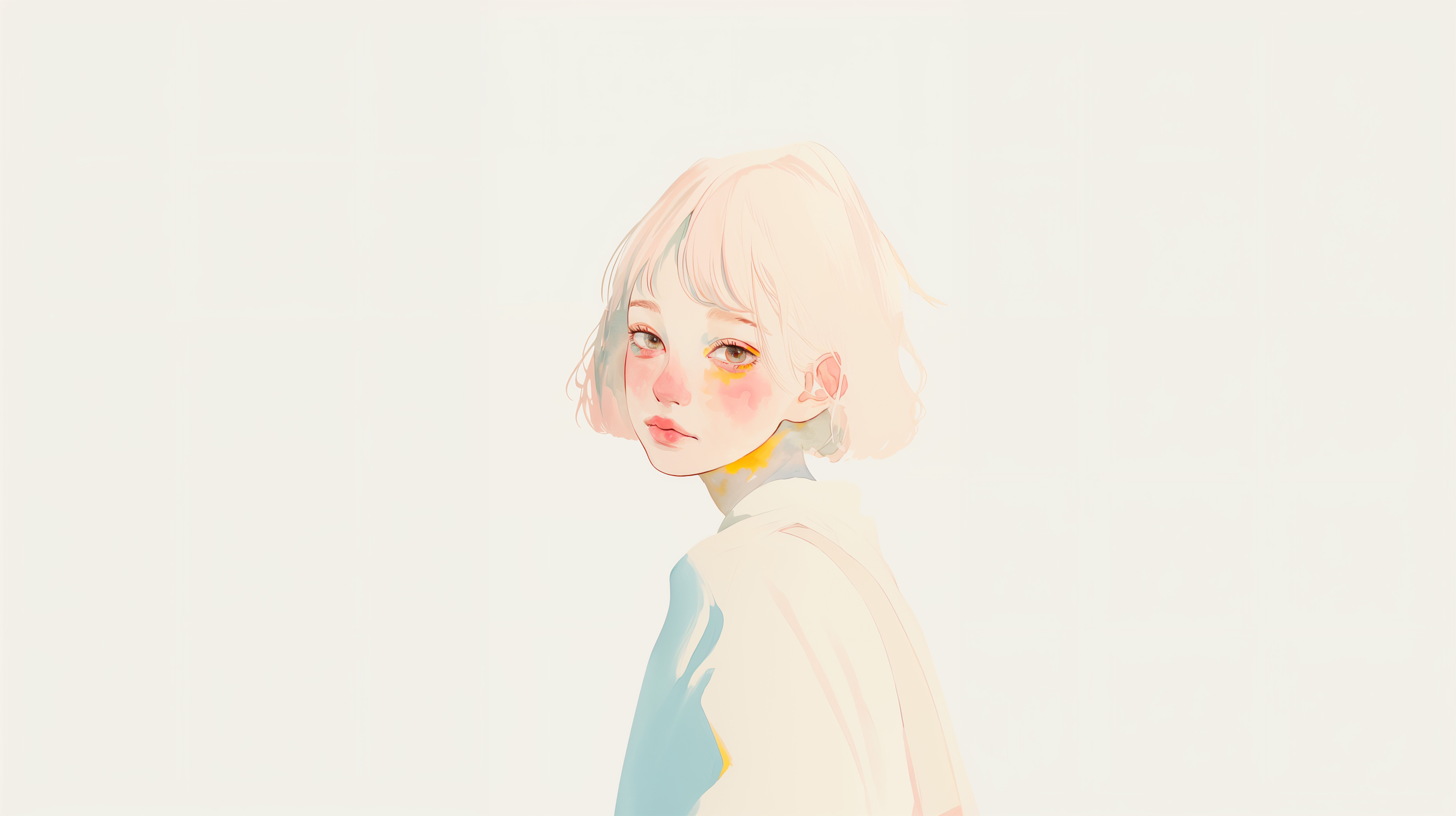 透明感ある女の子の淡い水彩のアートポートレート no.5