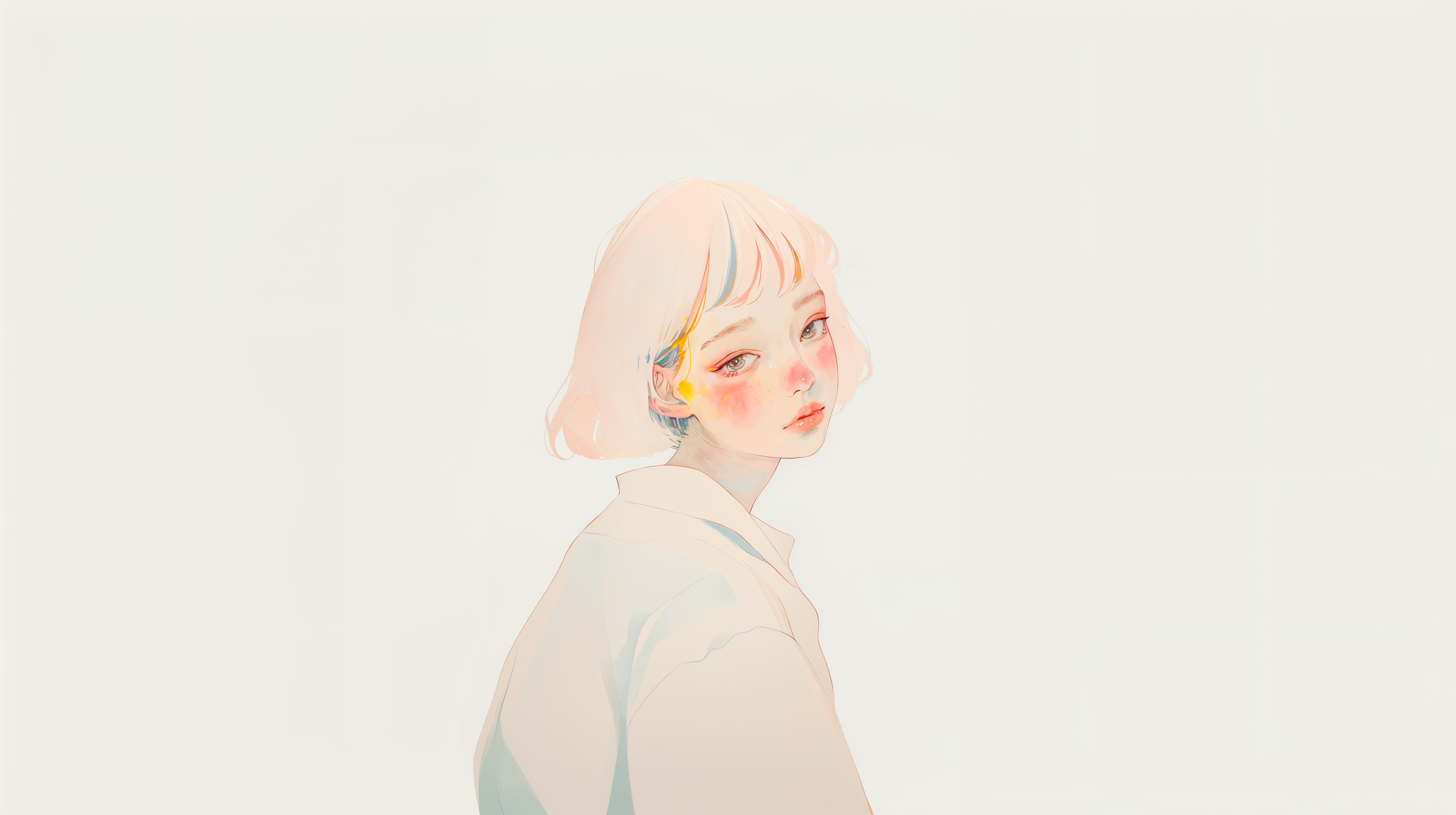 透明感ある女の子の淡い水彩のアートポートレート no.6