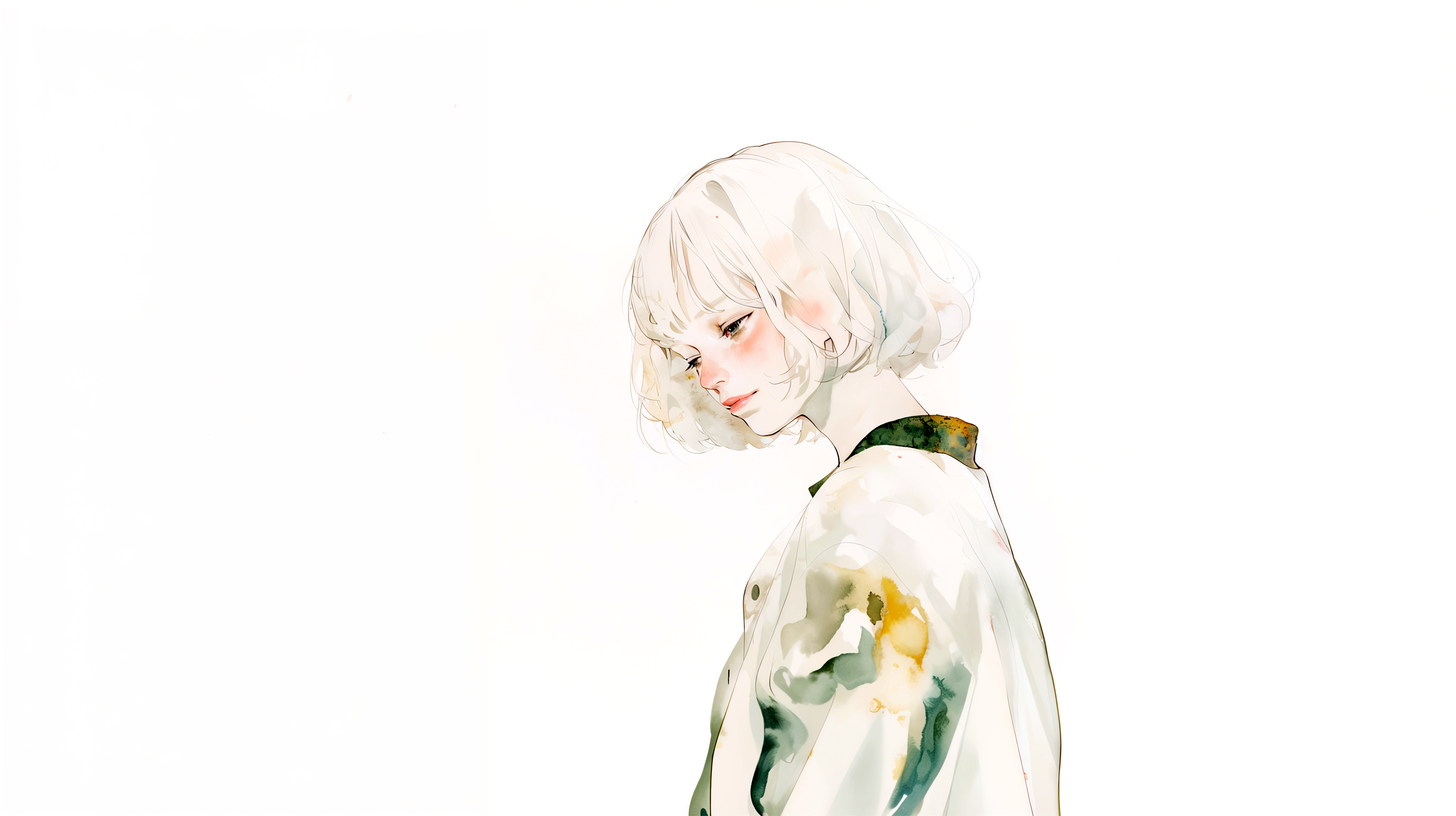 柔らかいテイストで描かれた女性の水彩ポートレートイラスト素材 no.1