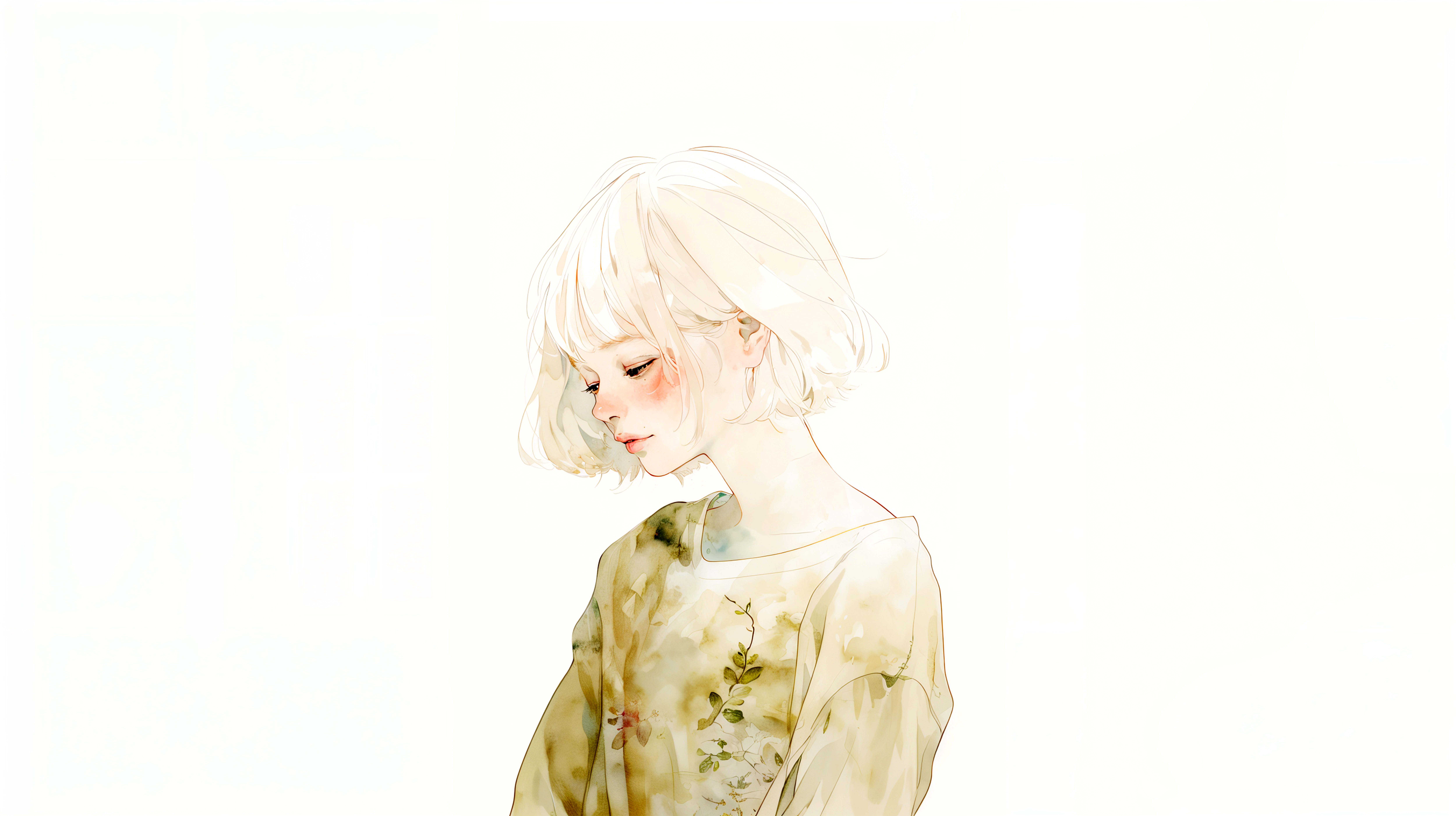 柔らかいテイストで描かれた女性の水彩ポートレートイラスト素材 no.3
